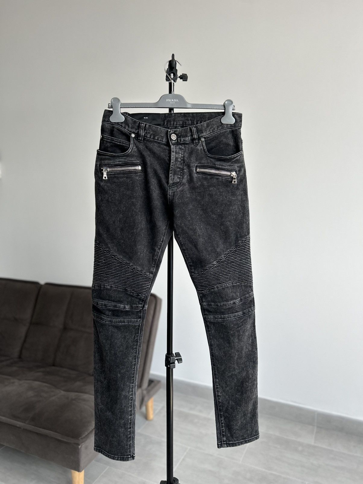 Balmain Balmain Paris Biker Ribbed Knee Slim Jeans Black Size 31 Size US 31 - 6 Thumbnail