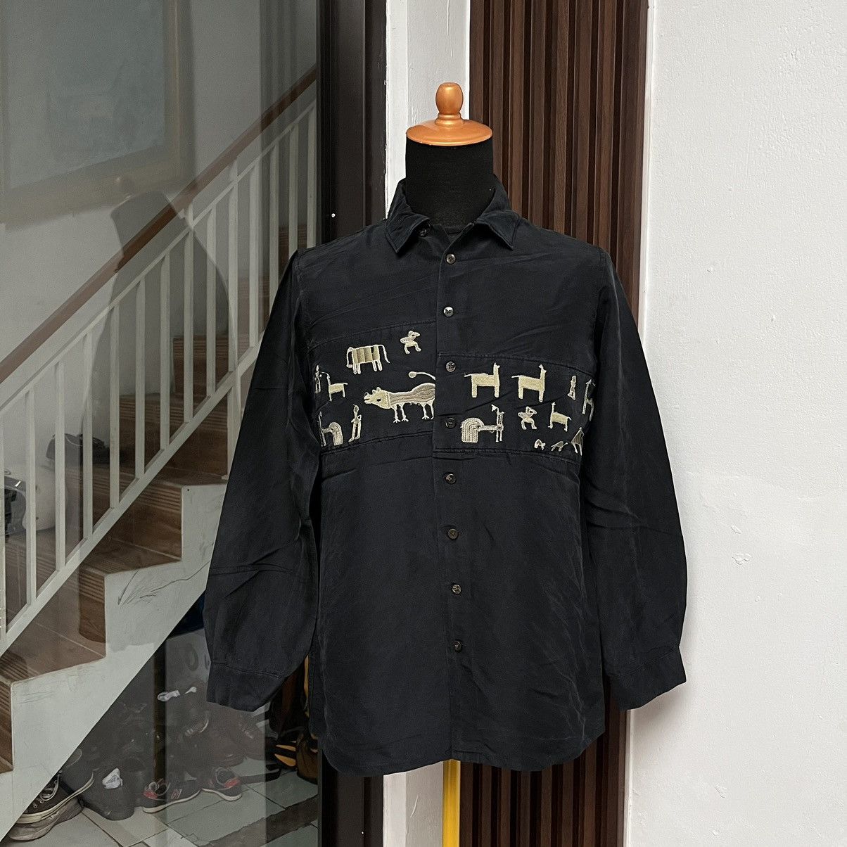 HAI SPORTING GEAR ISSEY MIYAKE バンドカラーシャツ Vintage 90s HAI Sporting Gear Big Logo Rare Design Japan Japanese