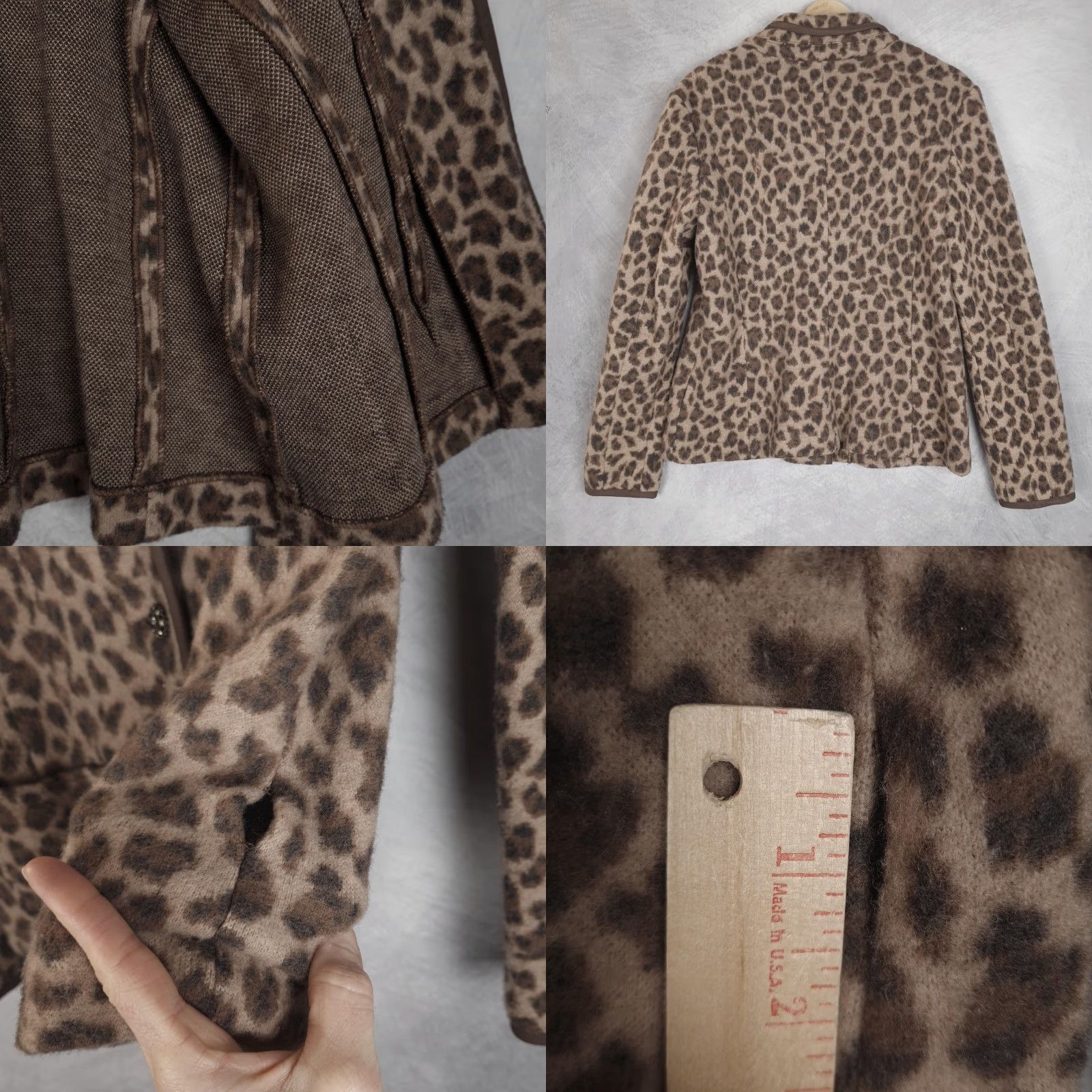 Talbots Talbots Blazer Women's Large Brown Leopard Print 100% Merino Wool Jacket Tailored Size L / US 10 / IT 46 - 9 Thumbnail