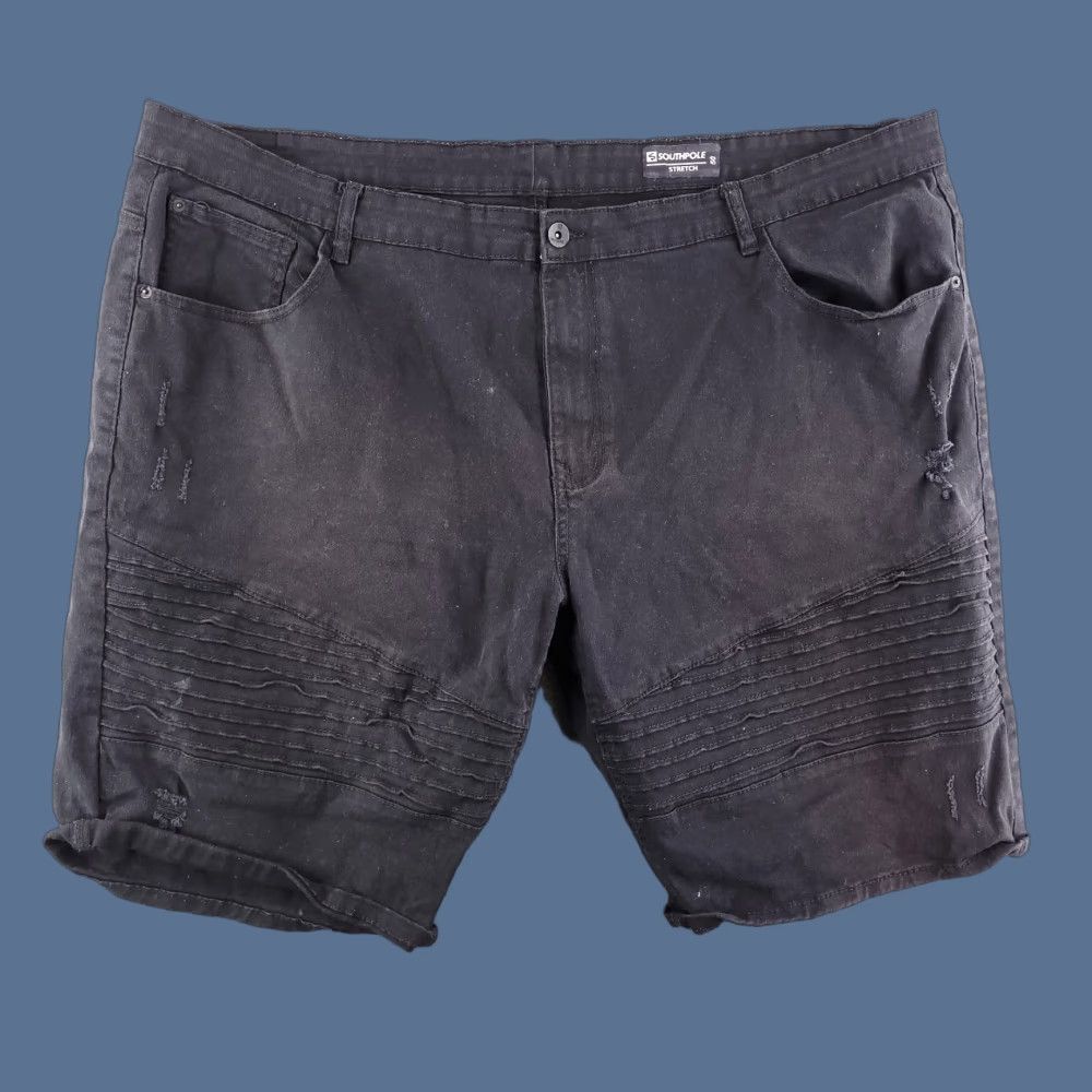 Southpole Southpole Denim Shorts Mens 50 Stretch Black Moto Distressed - Big & Tall Waist 50 Denim Biker Fashion Mens Size US 34 / EU 50 - 1 Thumbnail