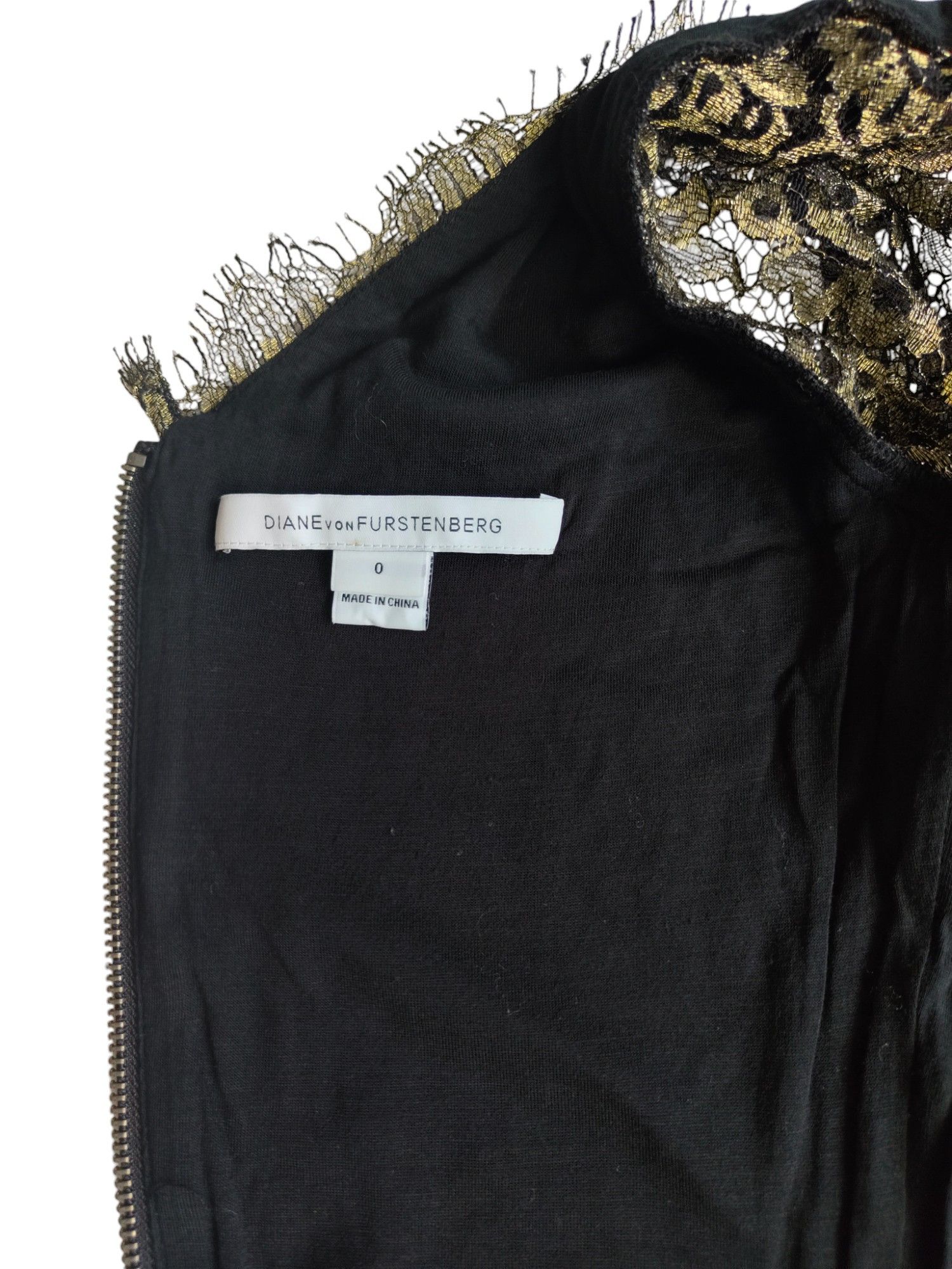 Diane von Furstenberg Black Golden Floral Laced Dress Size XS / US 0-2 / IT 36-38 - 3 Thumbnail