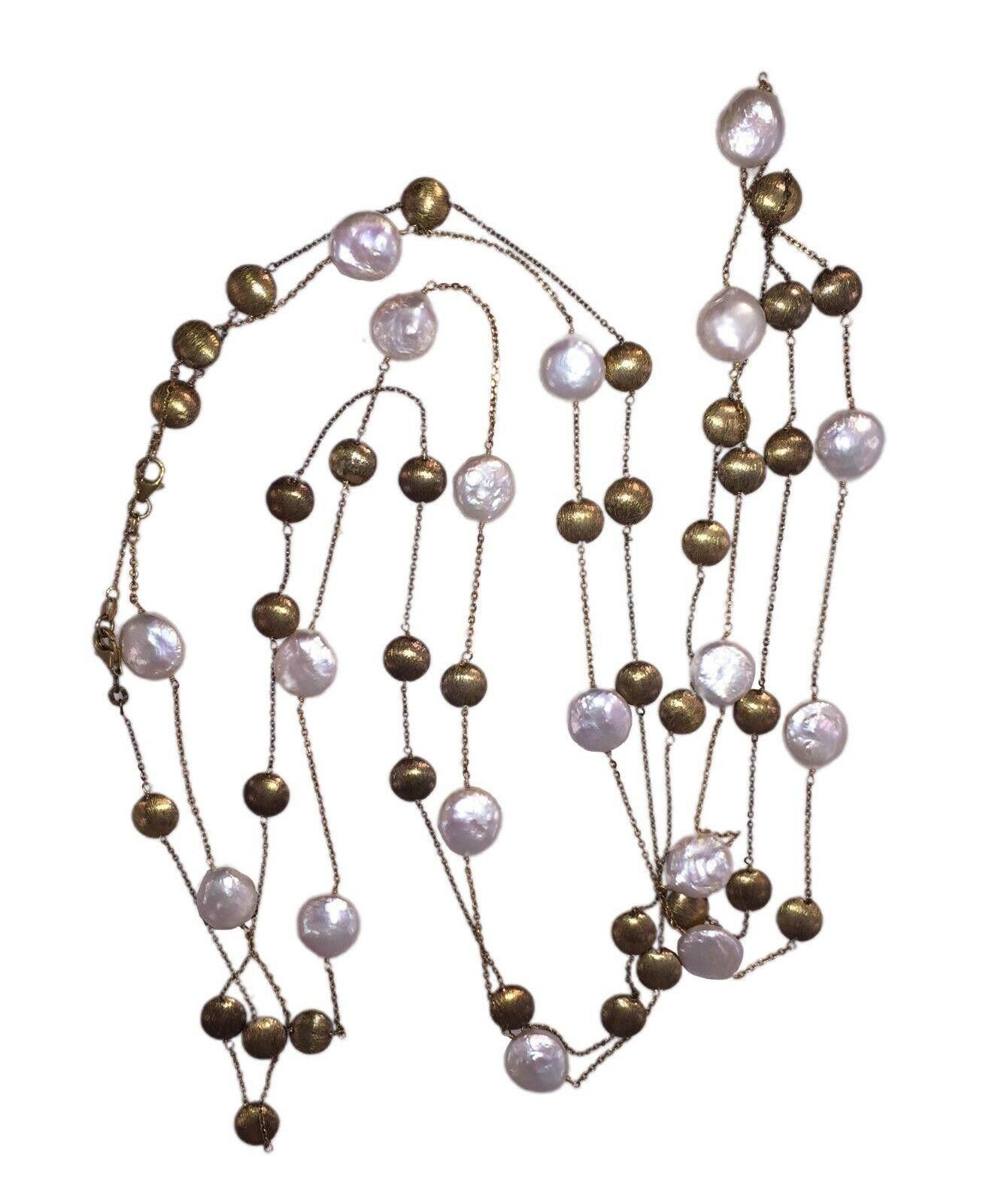 Designer 18kt Gold Vermeil Sterling Coin Pearl Disc Flapper Necklaces Size ONE SIZE - 4 Thumbnail