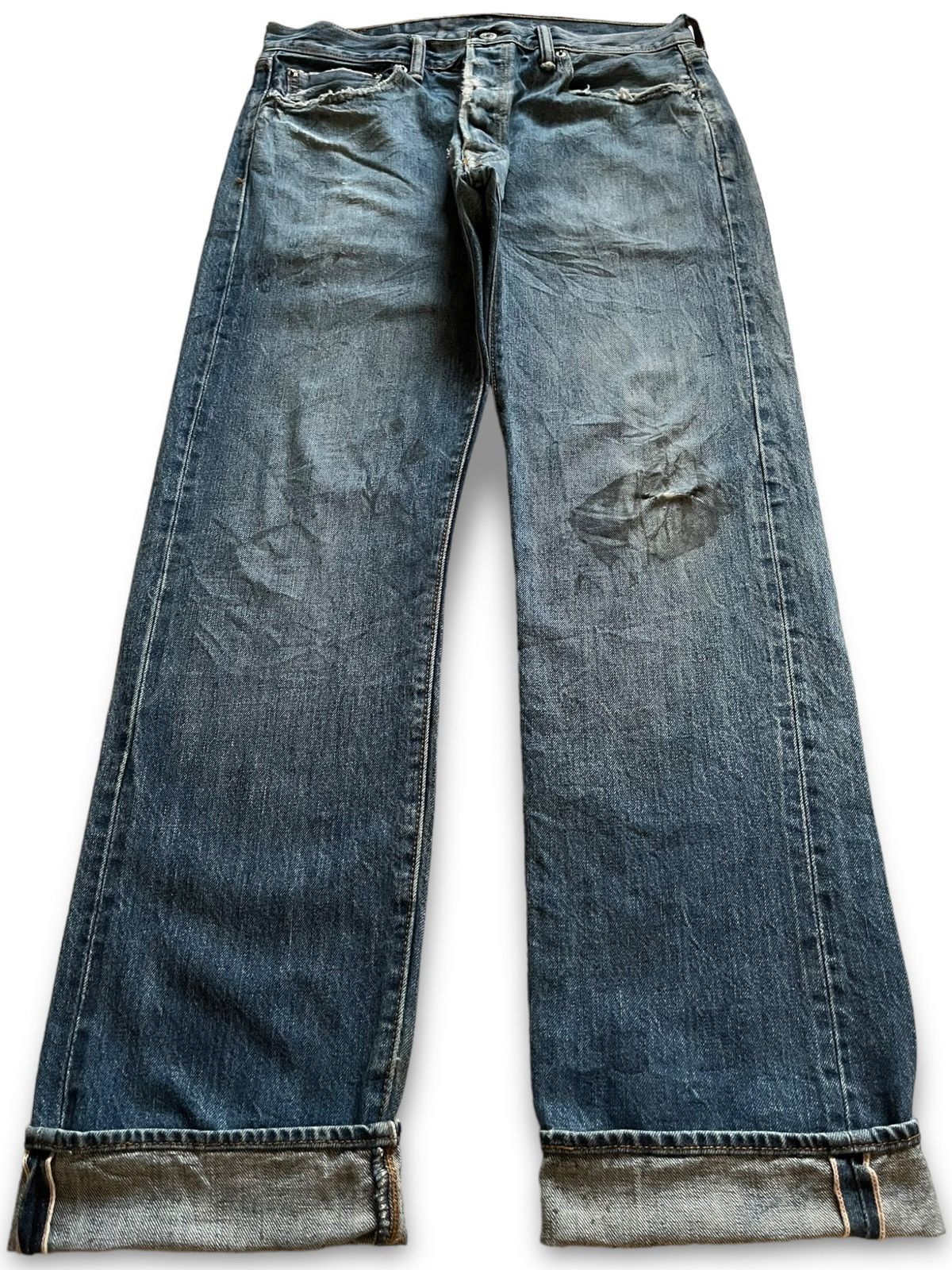 Levi's Vintage Levis 501 Selvedge Blue Denim Distressed Loose Jeans Size US 31 - 1 Thumbnail