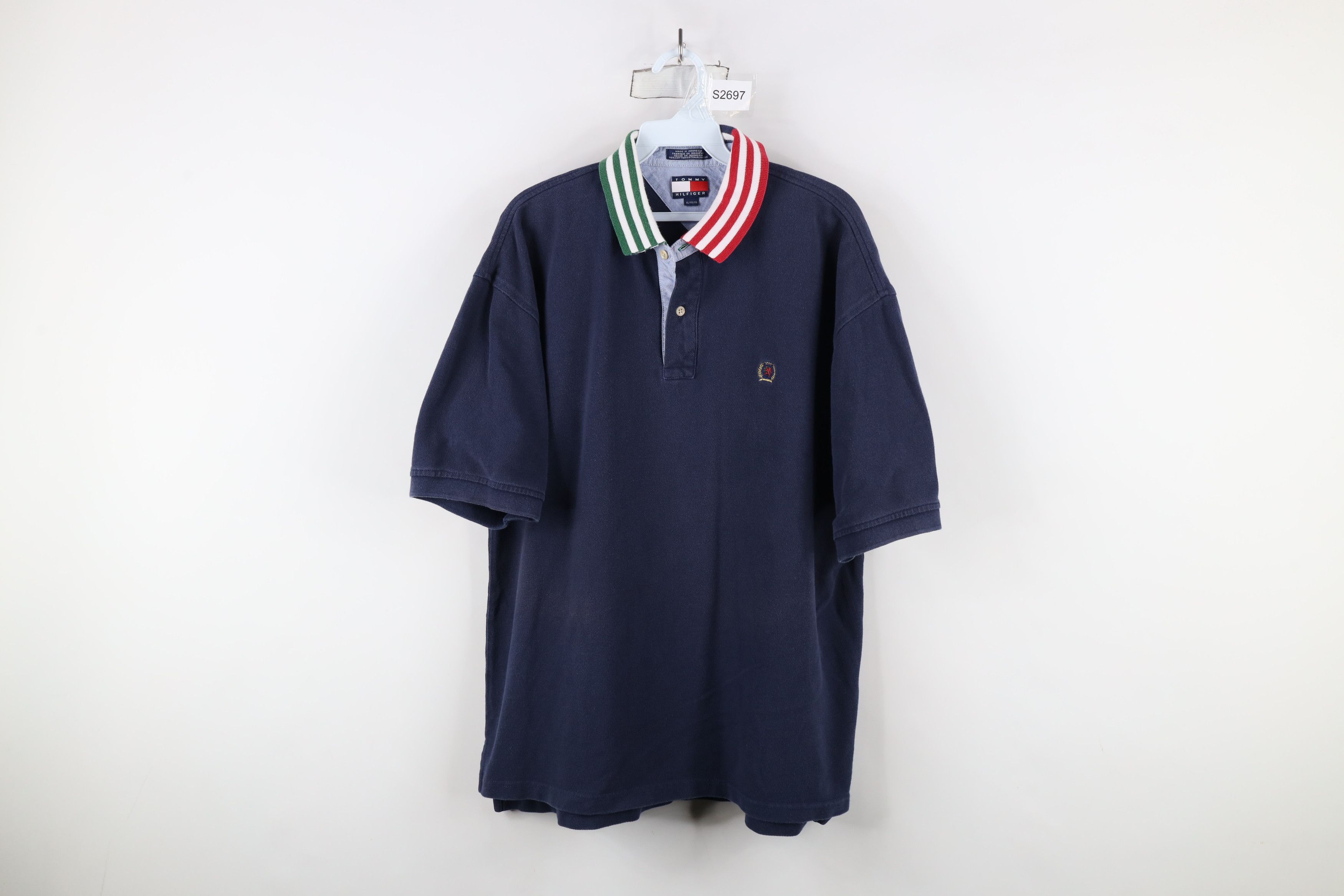 Tommy Hilfiger × Vintage Vintage 90s Tommy Hilfiger Collar Polo Shirt Blue Cotton Size US XL / EU 56 / 4 - 1 Thumbnail