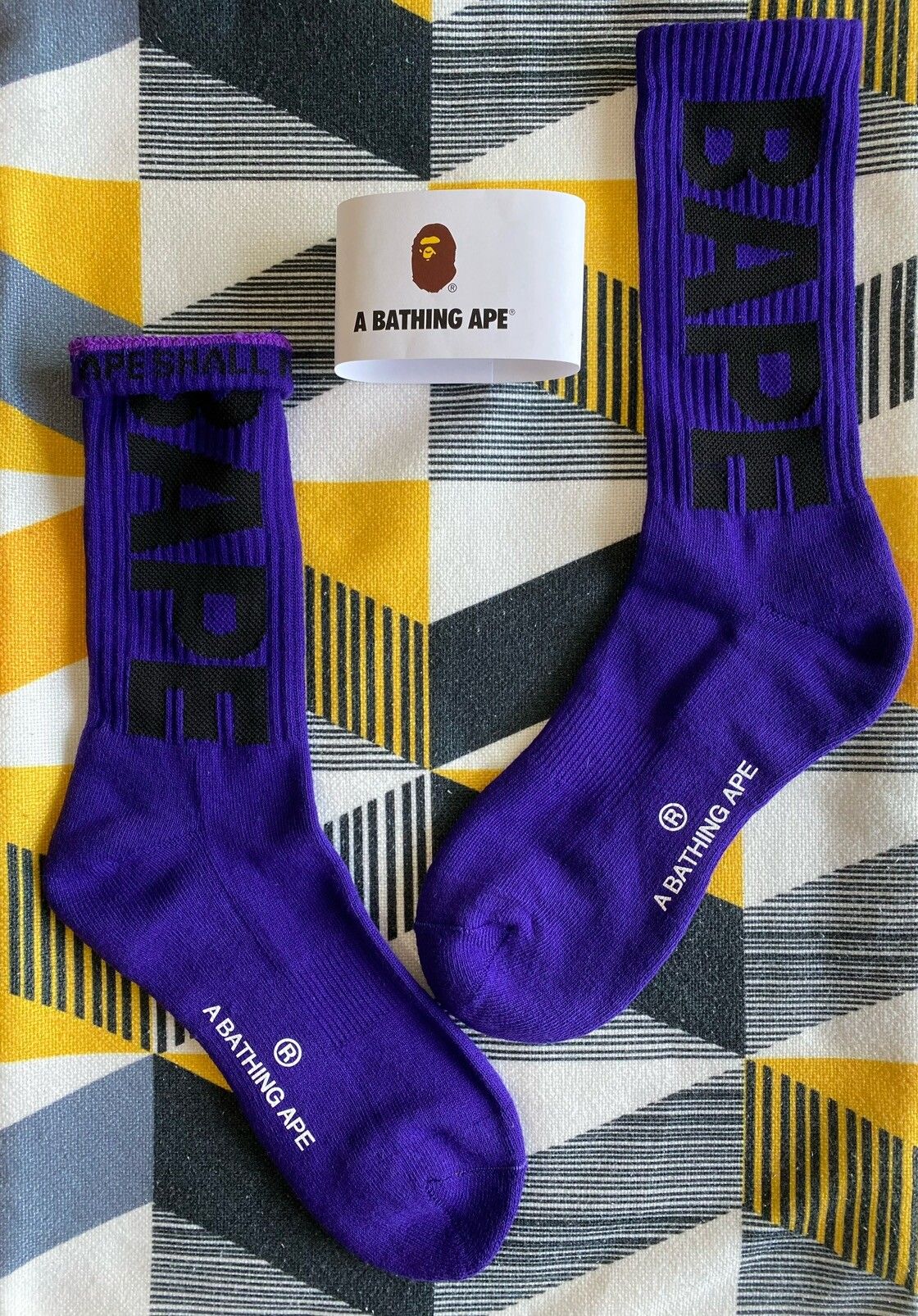 Pre-owned Bape Jacquard Logo Socks Purple Men's Size