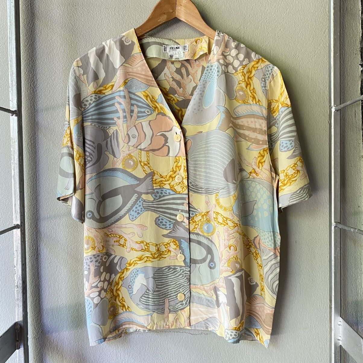 Celine CELINE Pastel Fish Print Short Sleeve Shirt Size S / US 4 / IT 40 - 3 Thumbnail