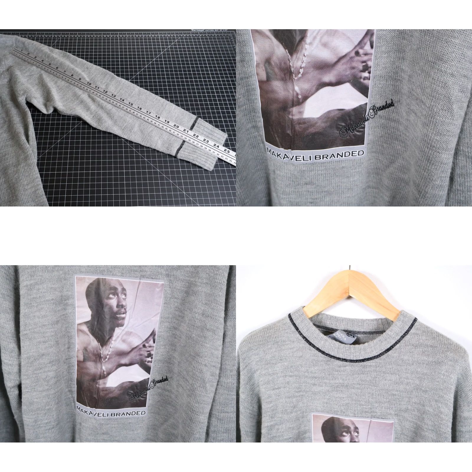 Vintage VINTAGE Tupac Makaveli Sweater Men 2XL Gray Wool Knit Rap Hip Hop 90s 2Pac VTG Size US XXL / EU 58 / 5 - 8 Thumbnail