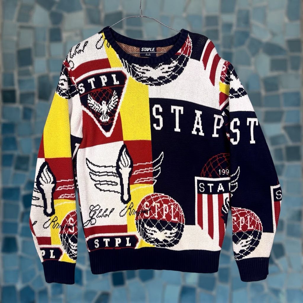 Gloverall VINTAGE Staple Pigeon Sweater Mens M Knit New York Geometric AOP All Over Sweatshirt Size US M / EU 48-50 / 2 - 1 Thumbnail