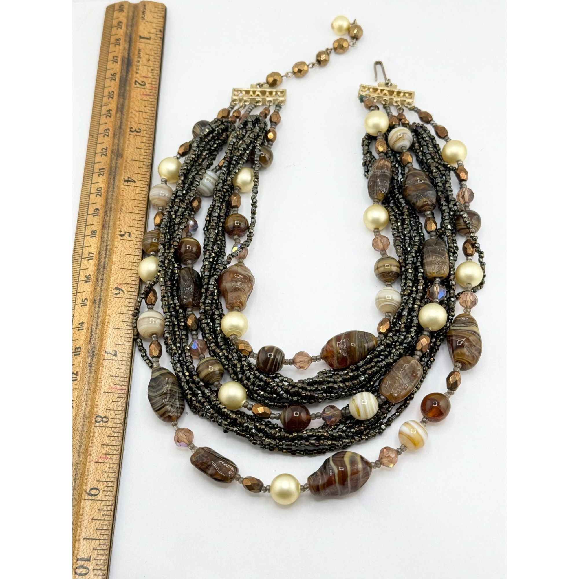 Vintage Vintage poured art glass crystal multi strand bronze beaded Size ONE SIZE - 7 Thumbnail