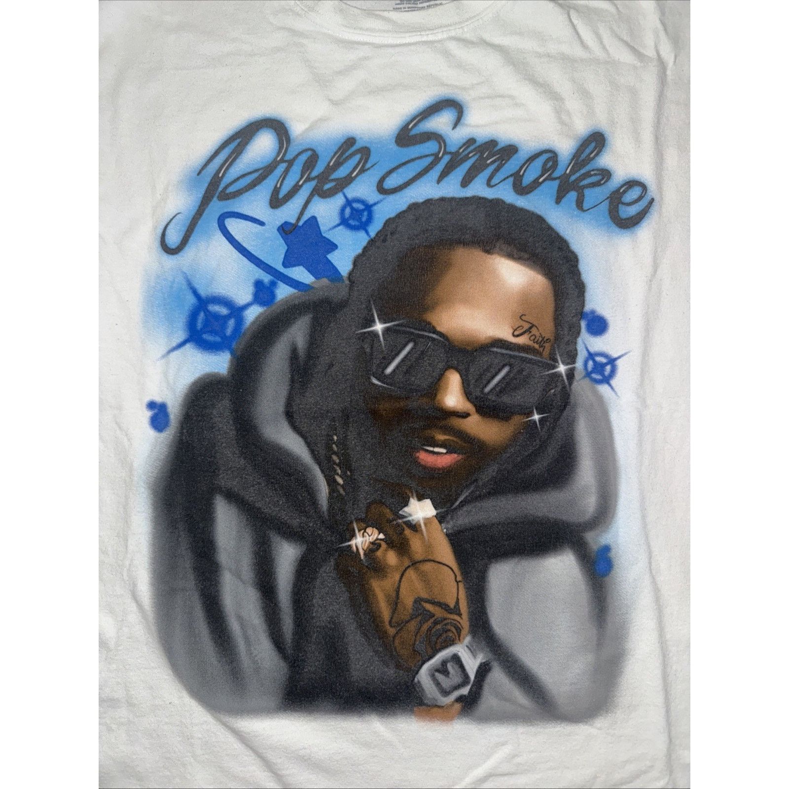 Band Tees × Vintage Pop Smoke Tribute Airbrush T-Shirt L 21x27 Hip Hop Rap Tee Size US L / EU 52-54 / 3 - 2 Thumbnail