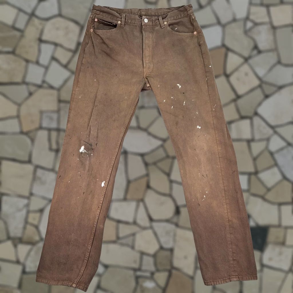 Levi's VINTAGE Levi's 501 Jeans Mens Regular 32x34 Brown Distressed Paint Splatter Made In USA 90s Men Size US 32 / EU 48 - 1 Thumbnail