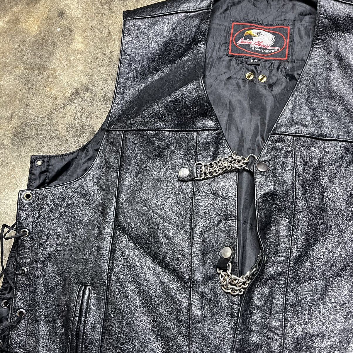 Vintage vintage black leather biker skull chain vest Size US XXL / EU 58 / 5 - 9 Thumbnail