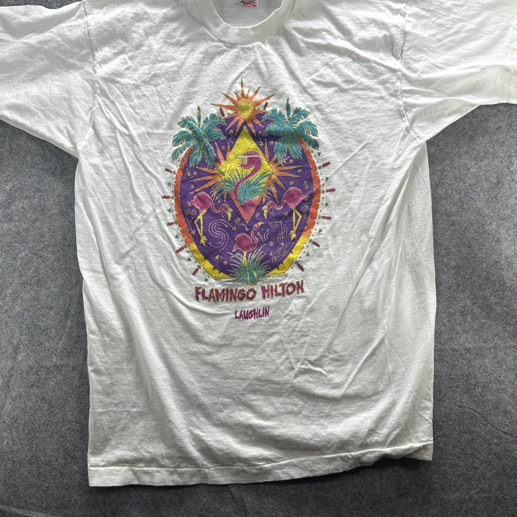 Fruit Of The Loom VINTAGE Flamingo Hilton Shirt Mens XL White Graphic 90s Souvenir Laughlin Casino Size US XL / EU 56 / 4 - 3 Thumbnail