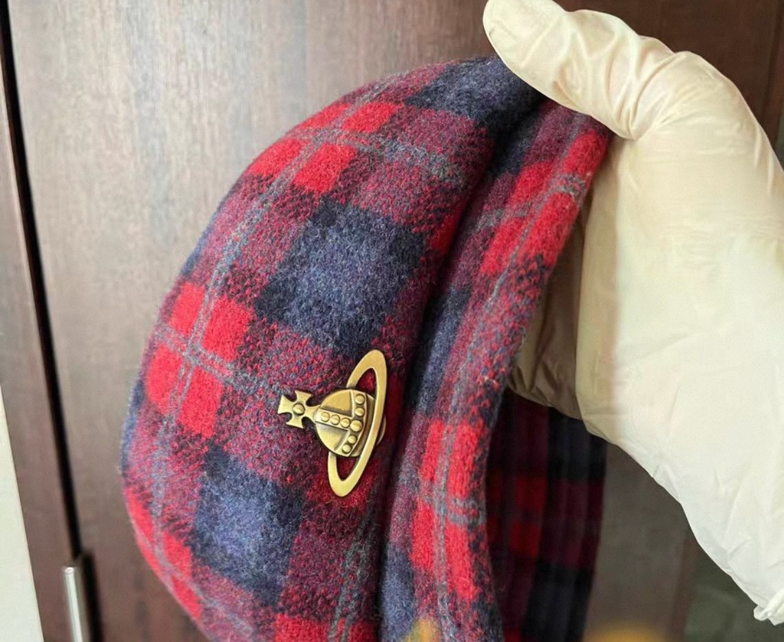 Vivienne Westwood Vivienne Westwood Fuchsia and Purple Plaid Saturn Newsboy Size ONE SIZE - 7 Thumbnail