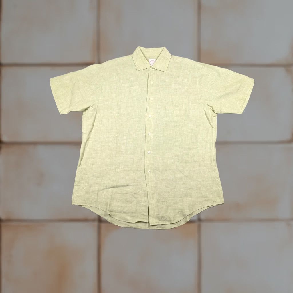 Brooks Brothers Brooks Brothers Shirt Mens L Green Solid Linen Short Sleeve Button Up Casual Size US L / EU 52-54 / 3 - 1 Thumbnail