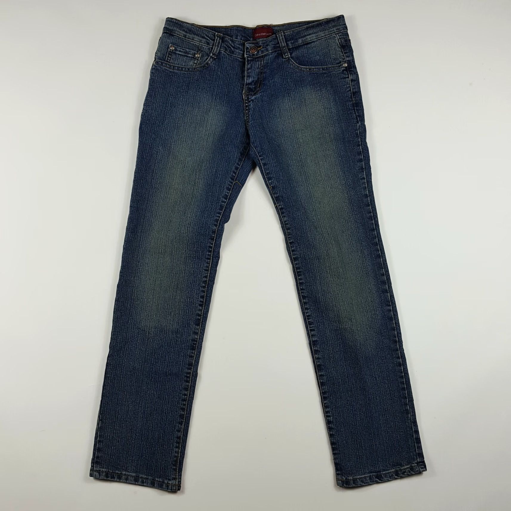Calvin Klein VINTAGE Calvin Klein Women's Denim Jeans Spell Out Embroidered Straight Leg Dark Wash Size 32 30in Inseam 90s Retro Short text not needed Size 24" / US 00 / IT 34 - 5 Thumbnail