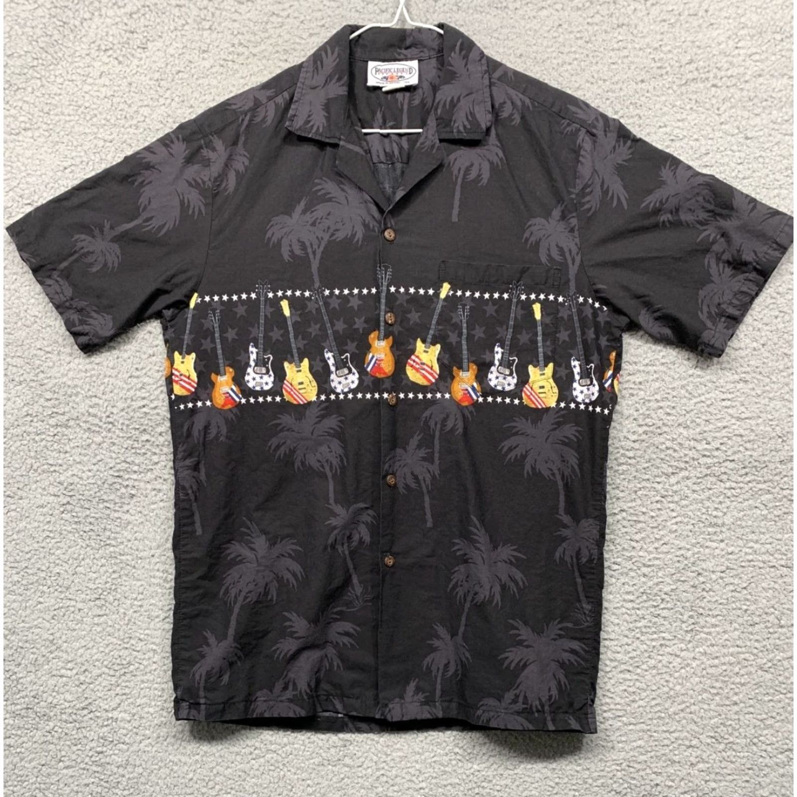 Vintage Pacific Legend Button-Up Shirt Mens M Black Palm Trees Guitars Hawaii USA Shirt Size US M / EU 48-50 / 2 - 2 Thumbnail