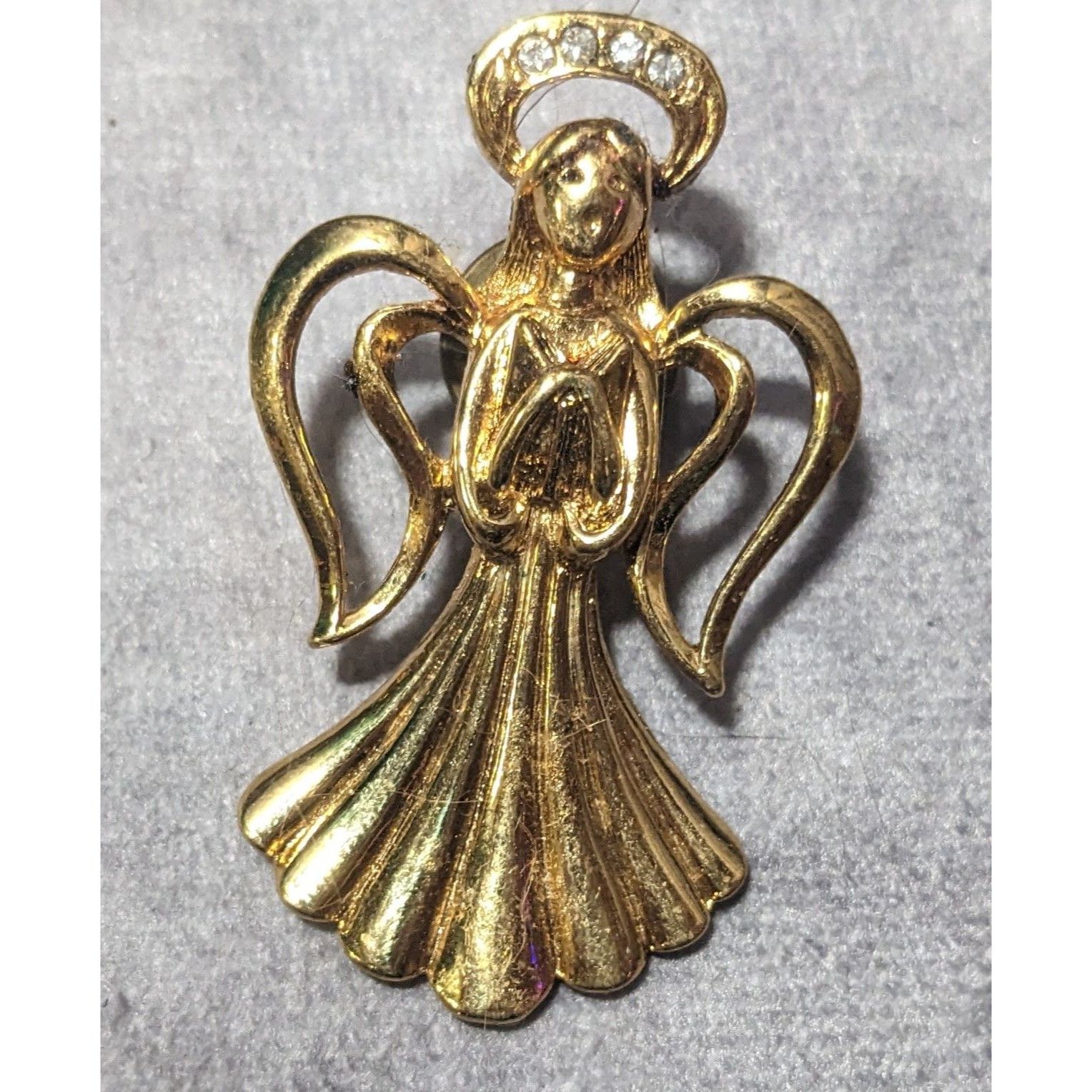 Other Vintage Guardian Angel Gold Tone Rhinestone Halo Lapel Pin Size ONE SIZE - 5 Thumbnail