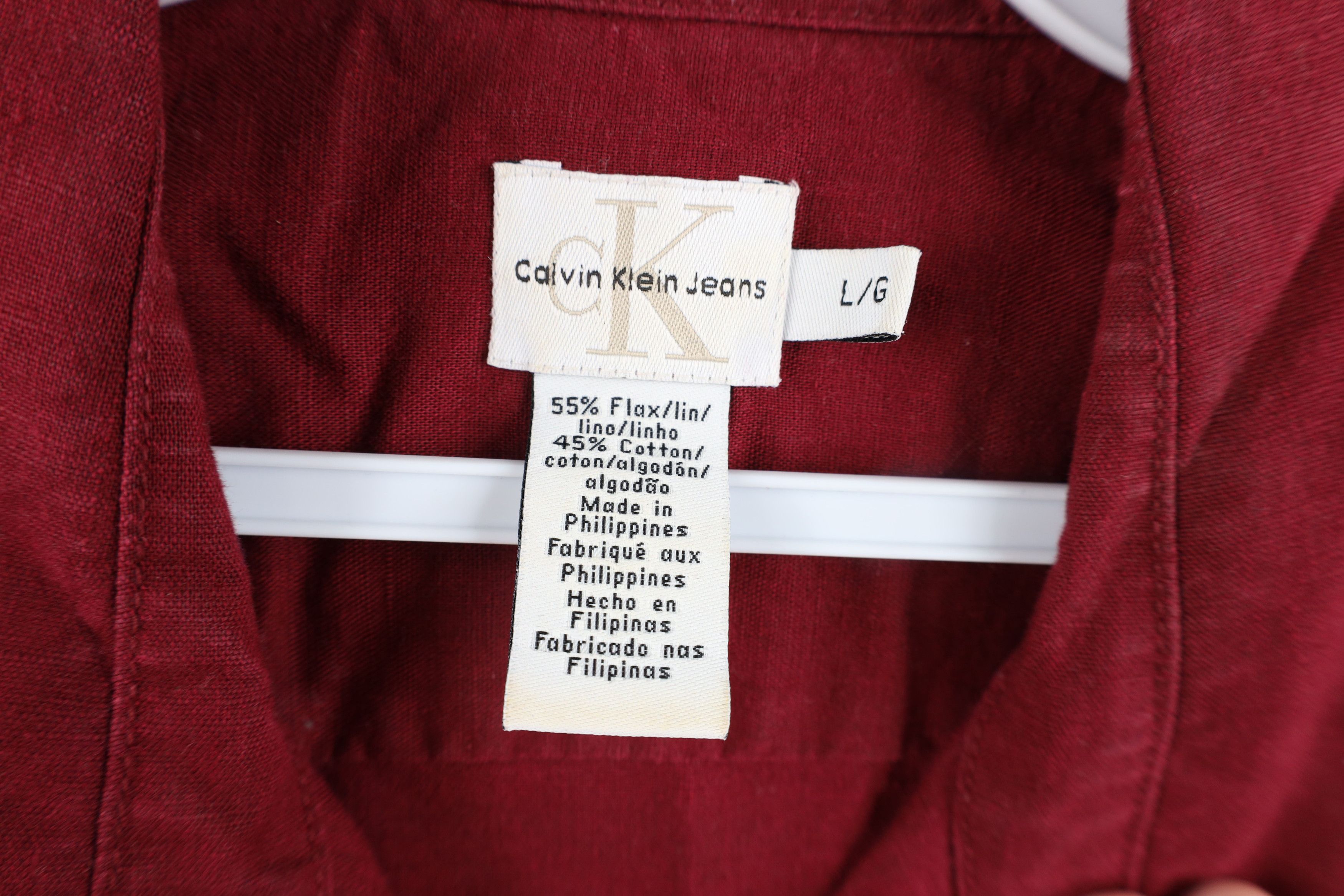 Calvin Klein × Vintage Vintage 90s Calvin Klein Flax Linen Collared Button Shirt Size US L / EU 52-54 / 3 - 11 Thumbnail