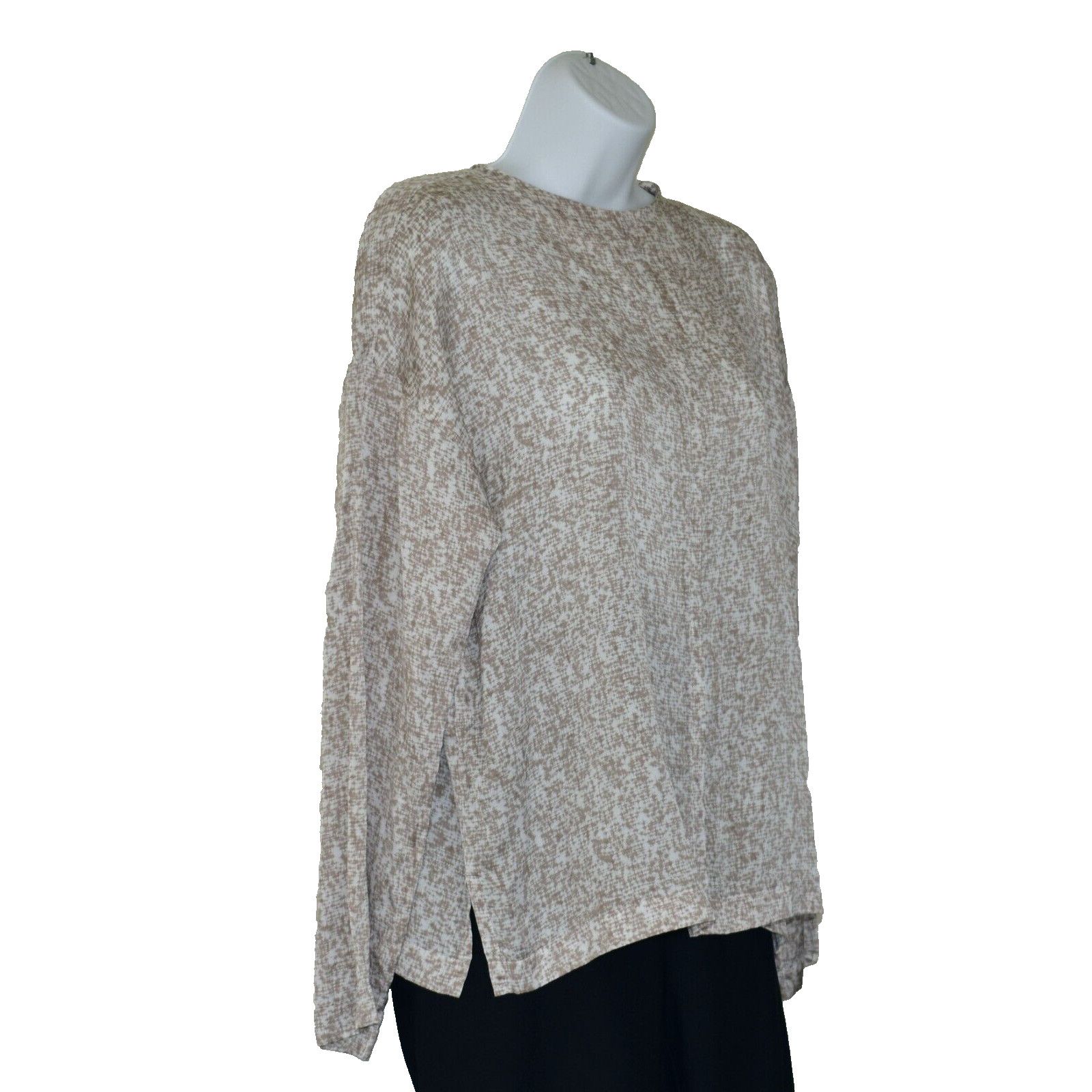 Eileen Fisher NEW EILEEN FISHER White/Tan Silk & Cotton Boxy Top Size S Size S / US 4 / IT 40 - 2 Thumbnail
