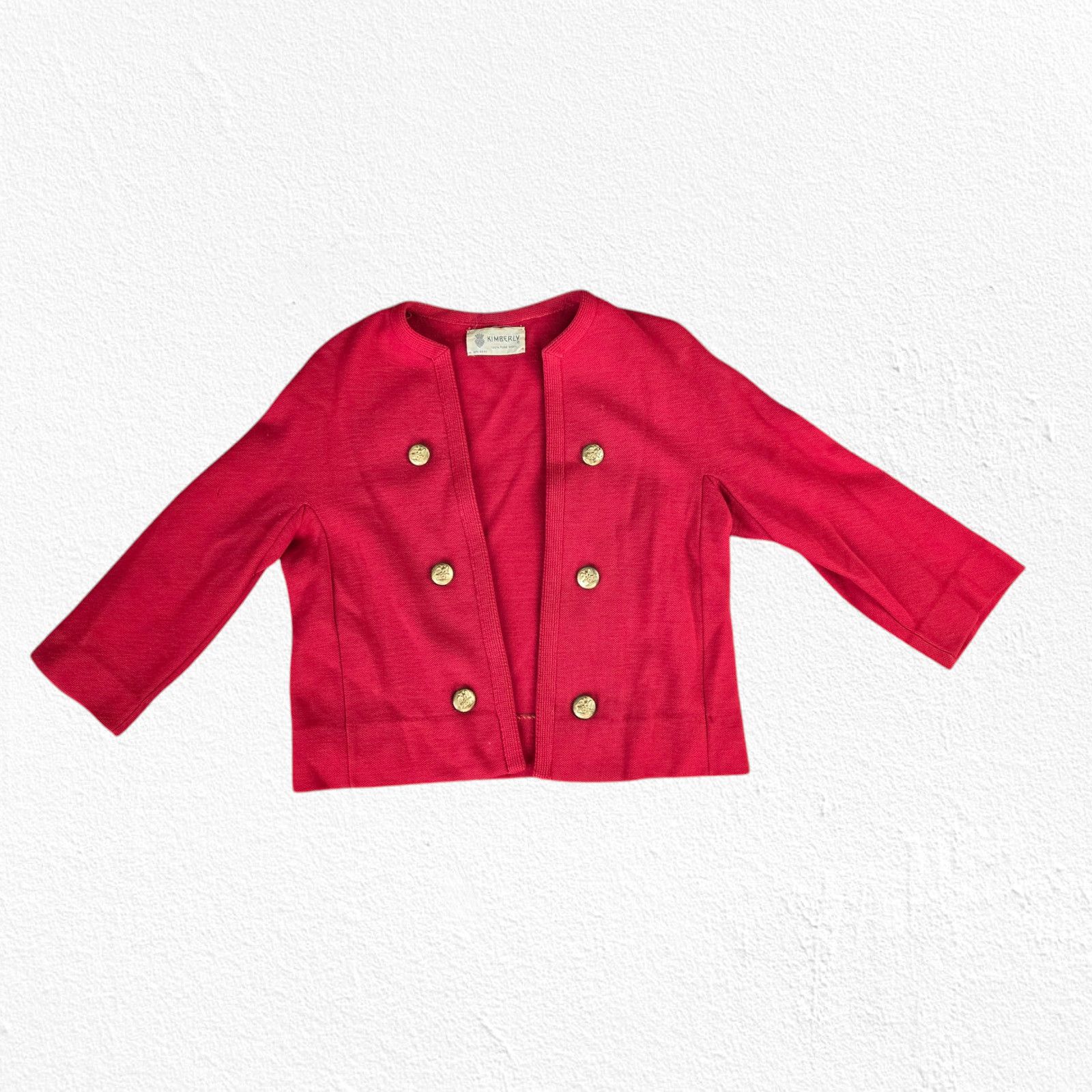 Vintage 50s Vintage Red Double Breasted Blazer Skirt Wool Set Size 2 Size XS / US 0-2 / IT 36-38 - 2 Thumbnail