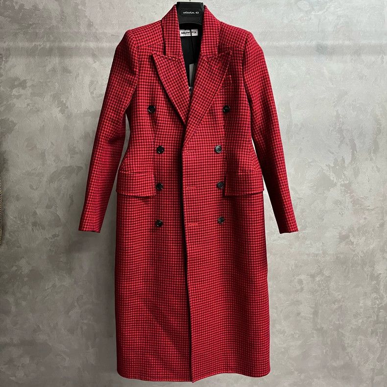 Red Check Oversized Coat by Balenciaga