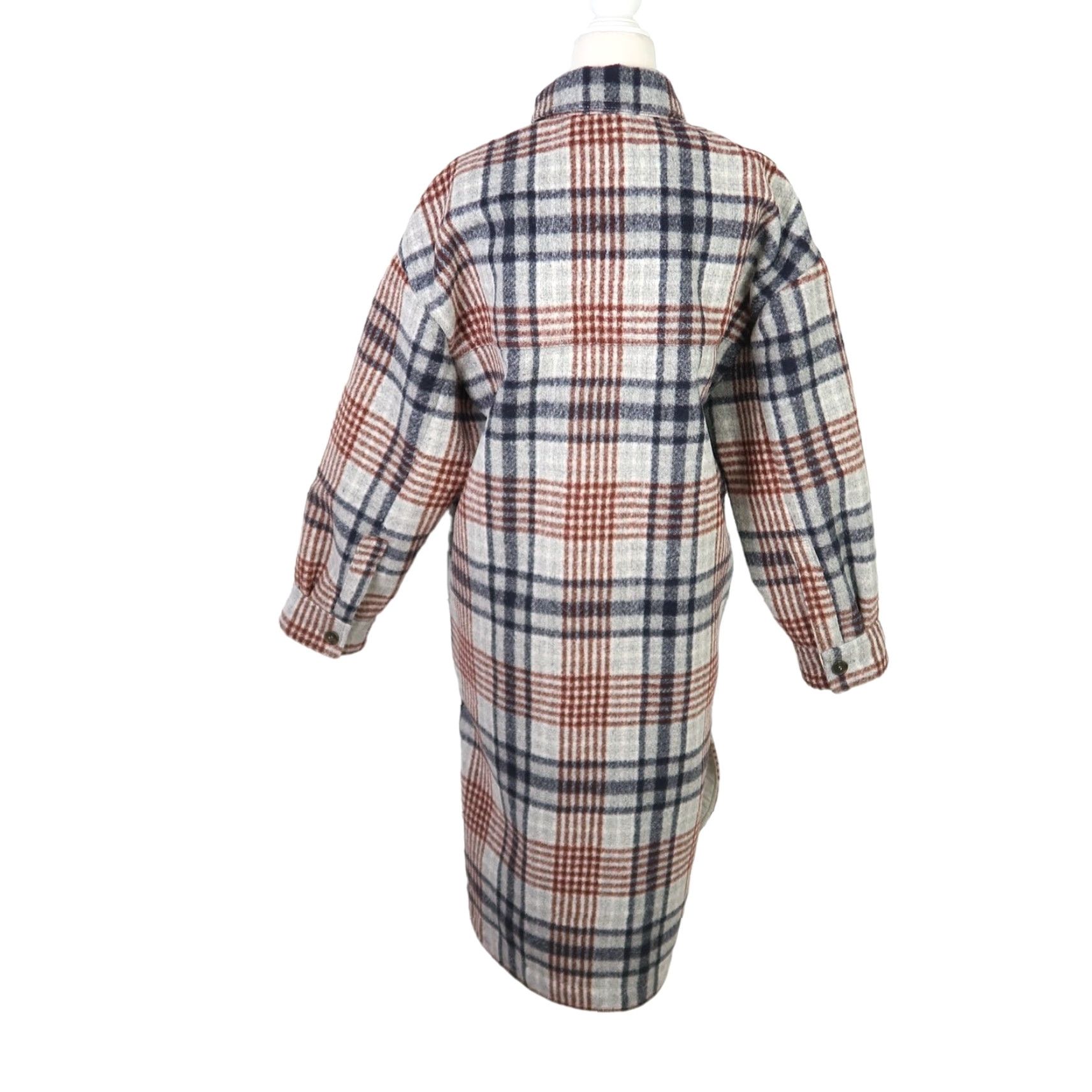 Zara ZARA Coat Plaid Grey Navy Faux Wool Knit Mid-Length S Womens Fall Winter Button Overcoat Size S / US 4 / IT 40 - 4 Thumbnail