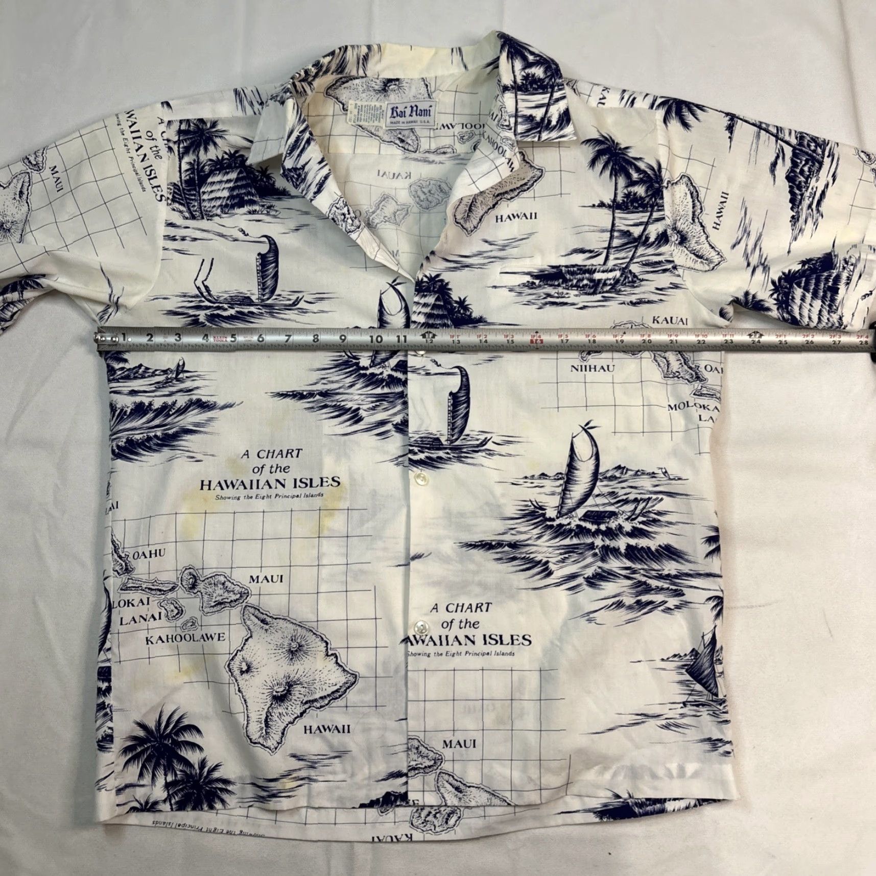 Vintage VINTAGE Rai Nani Hawaiian Shirt Men L White Chart Of Hawaiian Islands Shirt Short Sleeve Mens White Hawaiian Islands Vintage Size US L / EU 52-54 / 3 - 5 Thumbnail