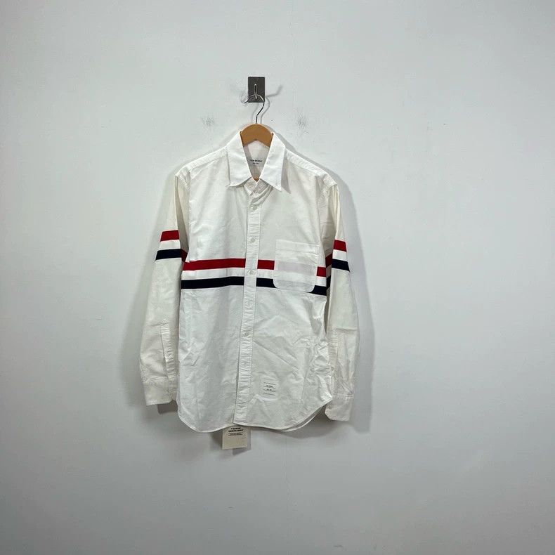 Thom Browne THOM BROWNE Classic white three-stripe shirt with arms and Size US XL / EU 56 / 4 - 1 Thumbnail