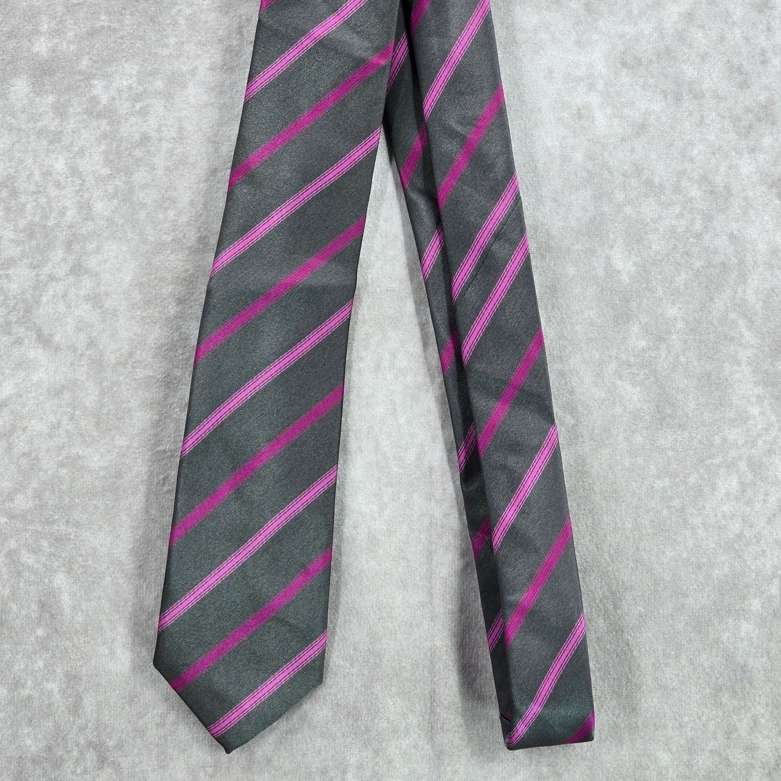 Alfani Alfani Gray Purple Stripe Narrow 100% Polyester Neck Tie Size 30 - 2 Thumbnail