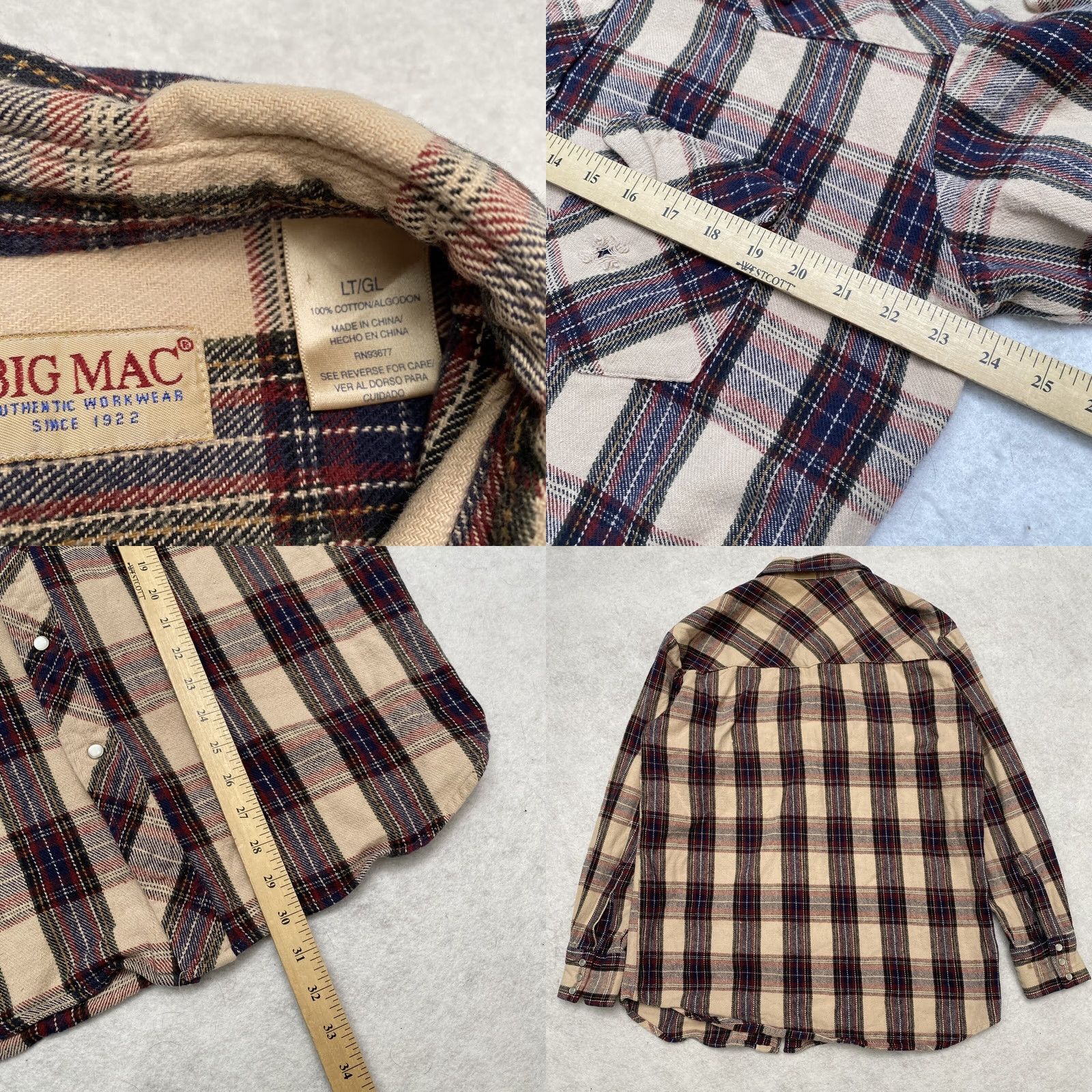 Vintage VINTAGE 80s 70s BIG MAC Heavy Duty Mens LT Tall Plaid Flannel Pearl Snap Work Shirt Size US L / EU 52-54 / 3 - 8 Thumbnail