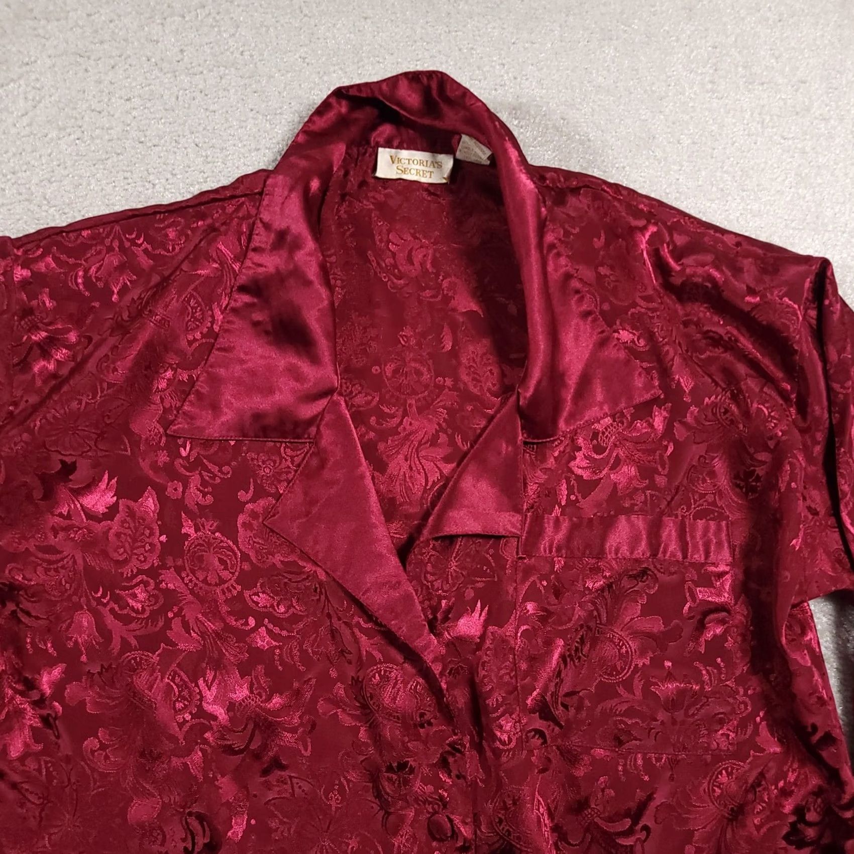 Victoria's Secret VINTAGE Victoria's Secret Pajama Shirt Womens Small Satin Jacquard Floral 90s Size S / US 4 / IT 40 - 3 Thumbnail