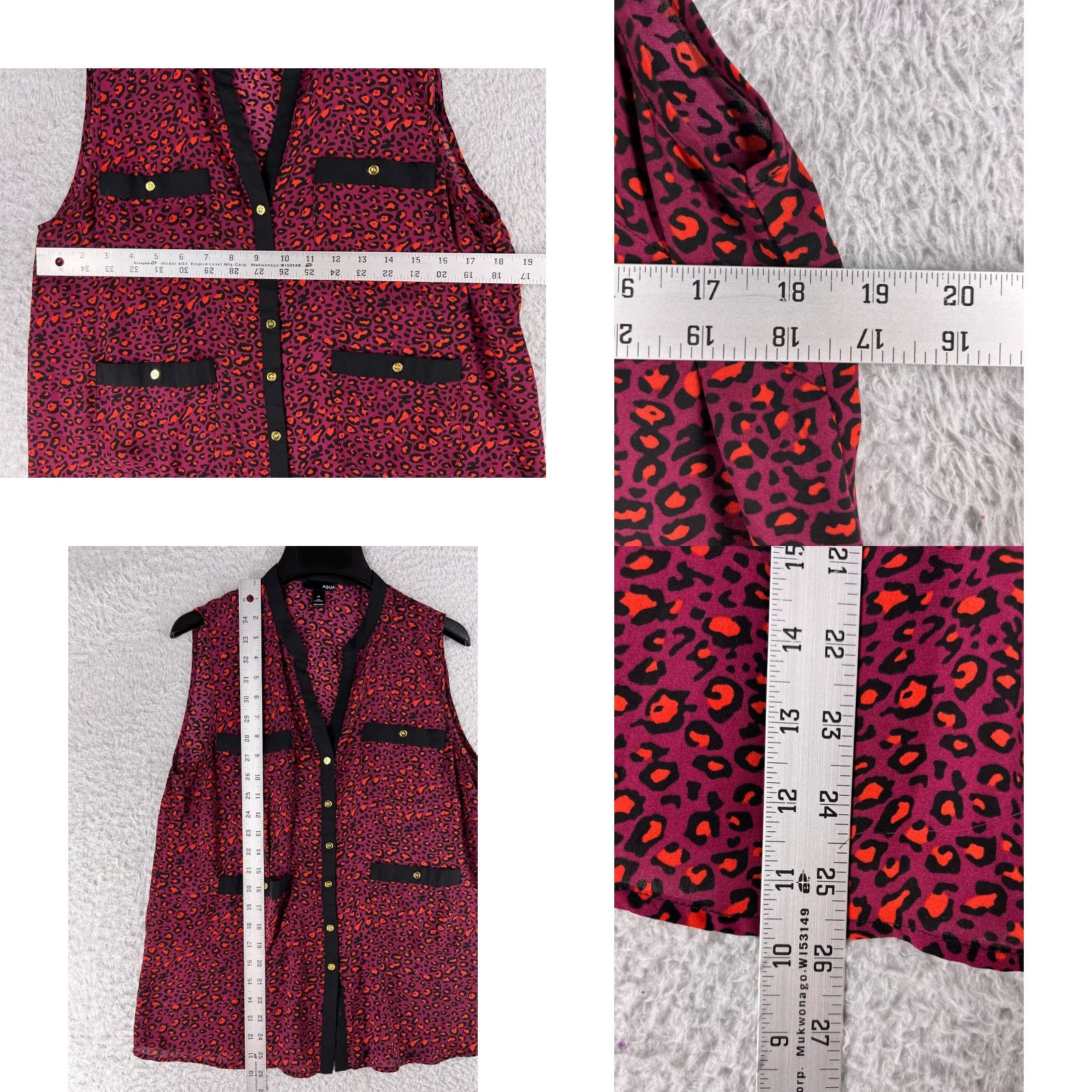 AQUA Aqua Purple Shirt Womens M Blouse Leopard Print Button V-Neck Sleeveless Knit Polyester Animal Print Casual Blouse Womens Size M / US 6-8 / IT 42-44 - 8 Thumbnail