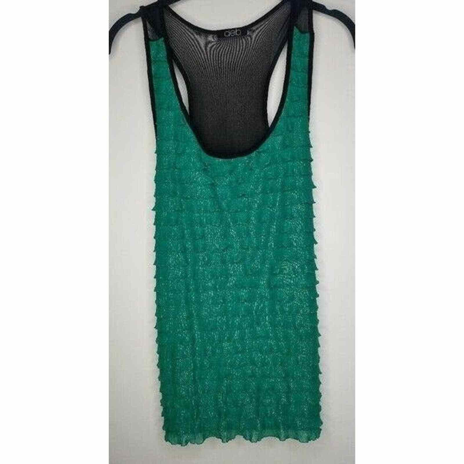 Debut DEB Tank Blouse Sleeveless Shirt Sparkly Teal Pretty Large Size L / US 10 / IT 46 - 7 Thumbnail