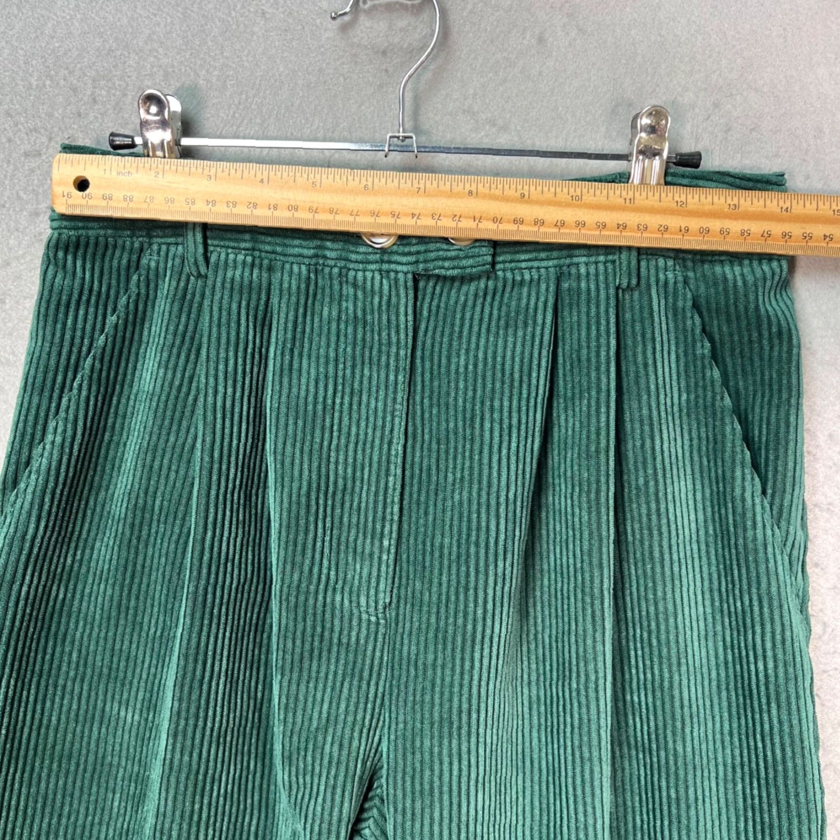 Topshop Topshop Womens 6 Green Corduroy High-Waisted Trousers Pleated Pants Shirt/Nylon Polyester Chino Style Pockets Casual Womens Size 28" / US 6 / IT 42 - 5 Thumbnail