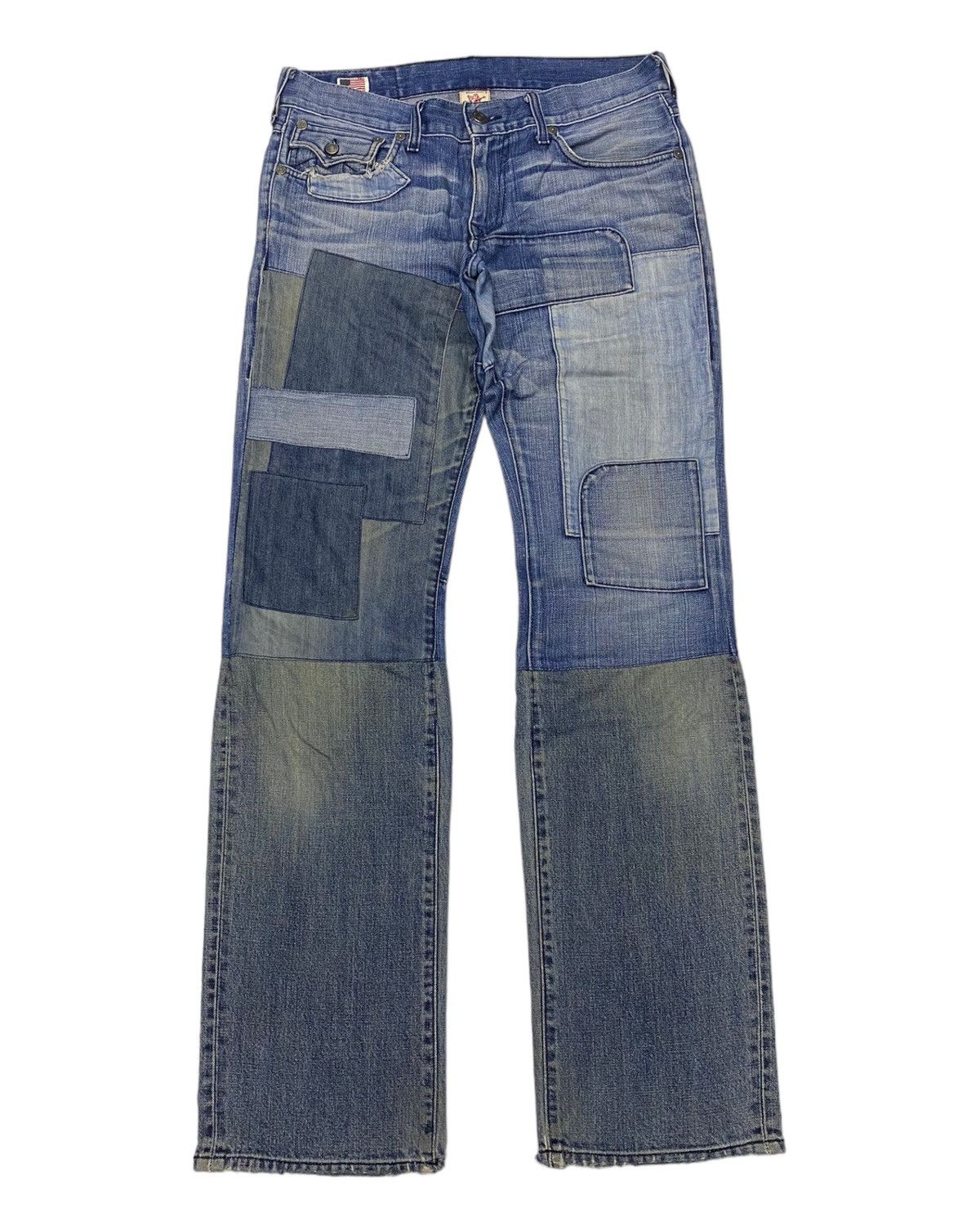 True Religion 🔥TRUE RELIGION PATCHWORK DISTRESSED DENIM JEANS Size US 34 / EU 50 - 2 Thumbnail