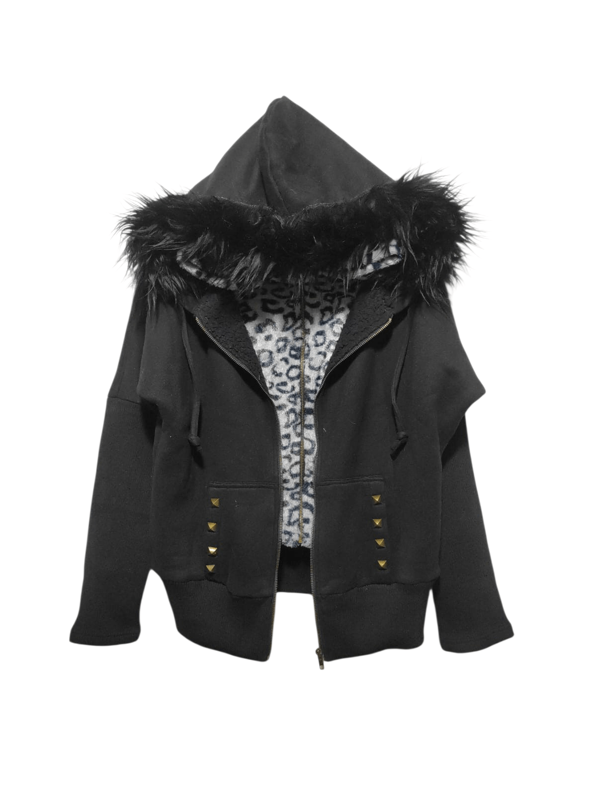 Japanese Brand She's Big Leopard double later zip fur hoodie LGB style vkei Size US M / EU 48-50 / 2 - 1 Thumbnail