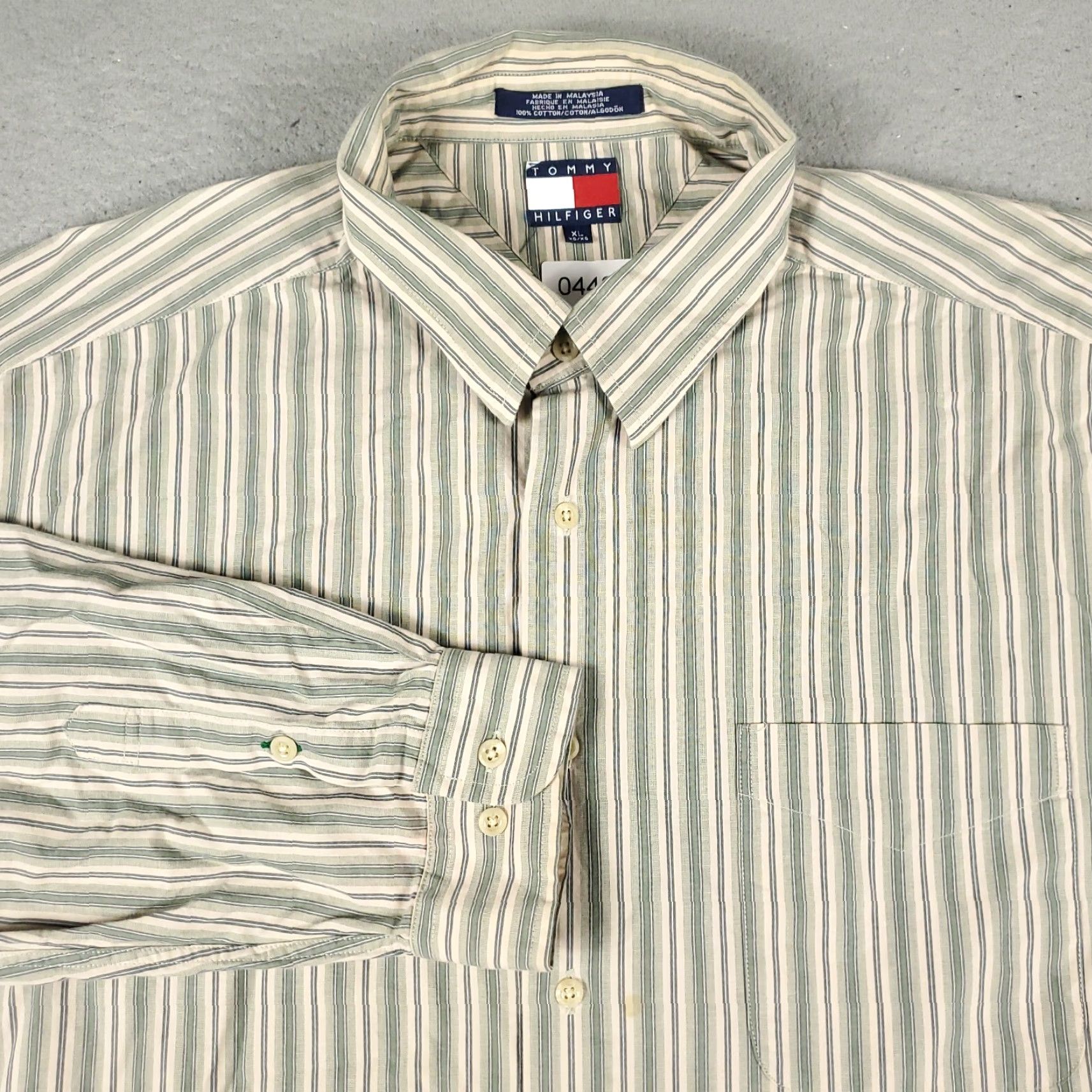 Tommy Hilfiger Tommy Hilfiger Shirt XL Beige Green Striped Button-Up Long Sleeve Stained Mens Size US XL / EU 56 / 4 - 2 Thumbnail