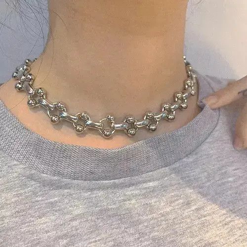 Jewelry Ball Chain Chrome Necklace Spike Post Grunge Punk Chain in Silver, Men's
