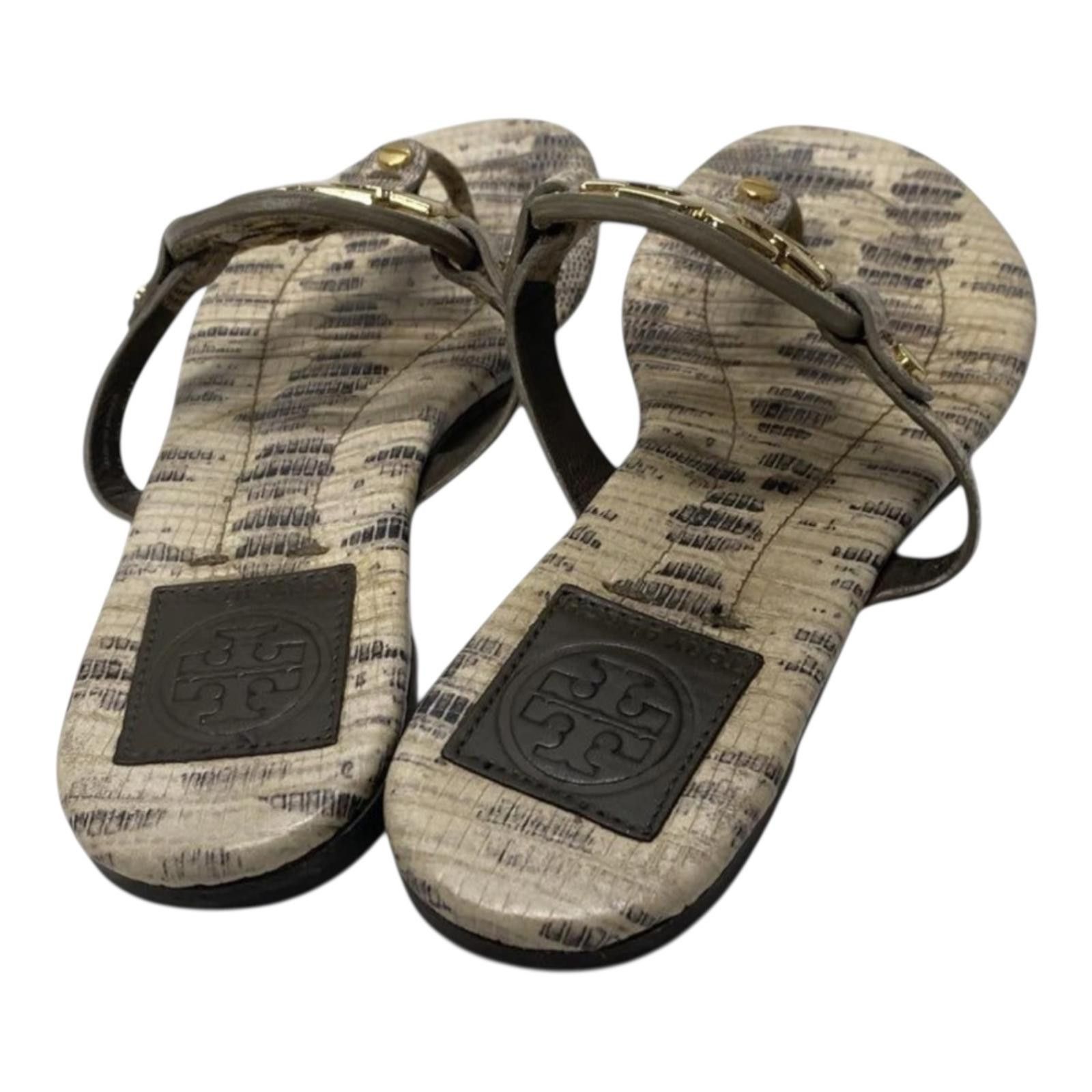 Other Tory Burch Beige Lizard Leather Miller Flat Thong Sandals Size US 7 / IT 37 - 4 Thumbnail