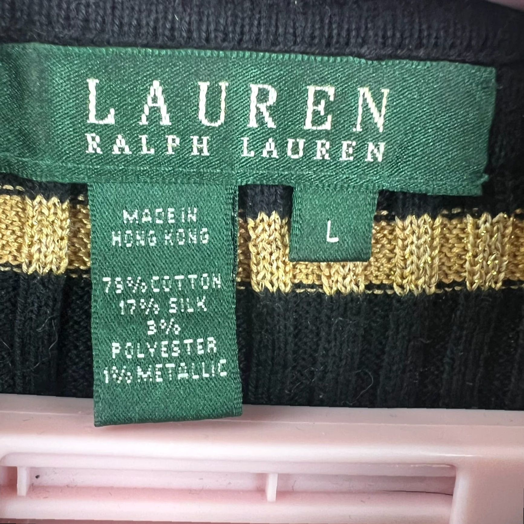 Vintage Lauren Ralph Lauren Sweater Adult Size L Black/Gold Metallic Striped Silk Blend Turtleneck Pullover Womens Size L / US 10 / IT 46 - 4 Thumbnail