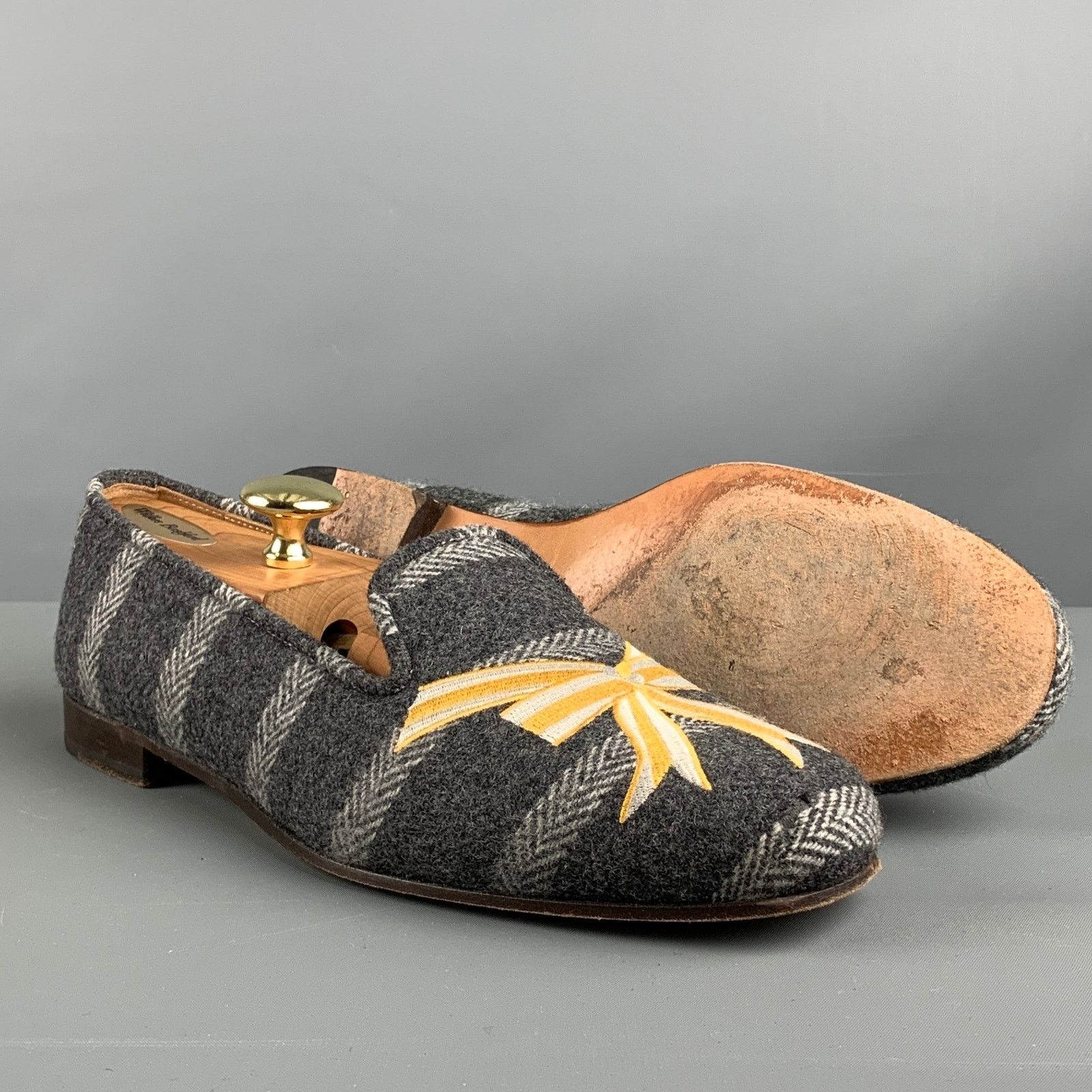 Stubbs & Wootton STUBBS & WOOTTON 10 Grey Silver & Gold Wool Slip On Loafers Size US 10 / EU 43 - 5 Thumbnail