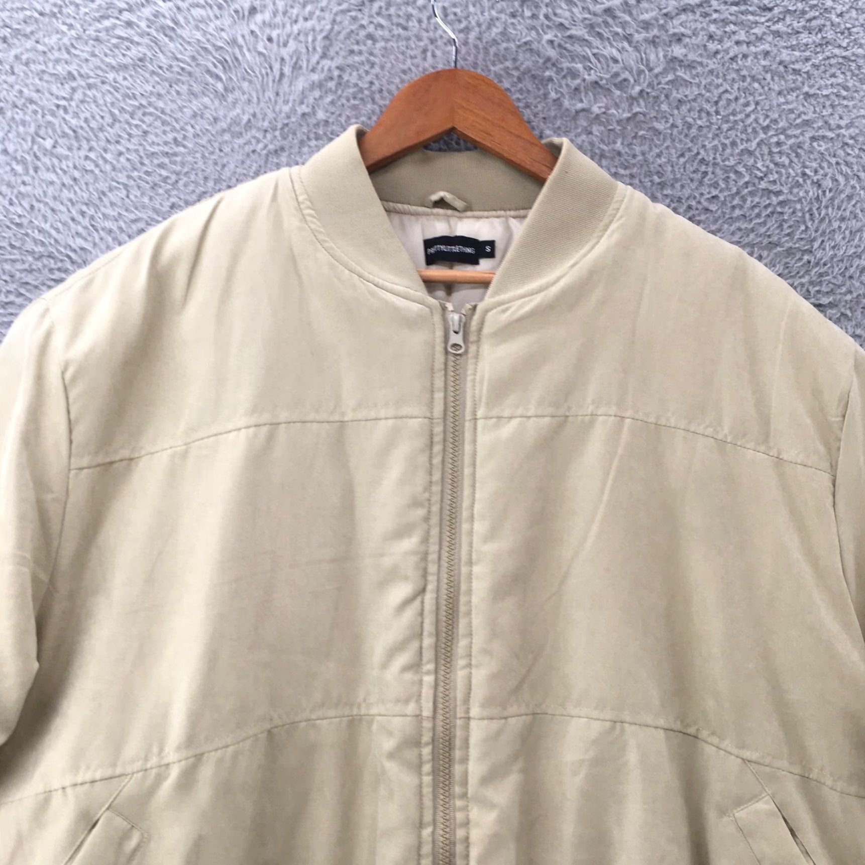 PrettyLittleThing Pretty Little Thing Cropped Bomber Jacket Womens Small Beige Zip Up Long Sleeve Size S / US 4 / IT 40 - 2 Thumbnail