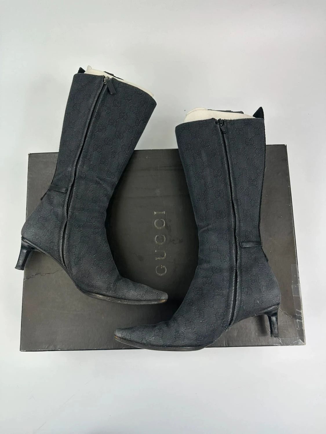 Gucci Gucci Black Monogram Boots Heels talon bout pointu Size US 6.5 / IT 36.5 - 6 Thumbnail