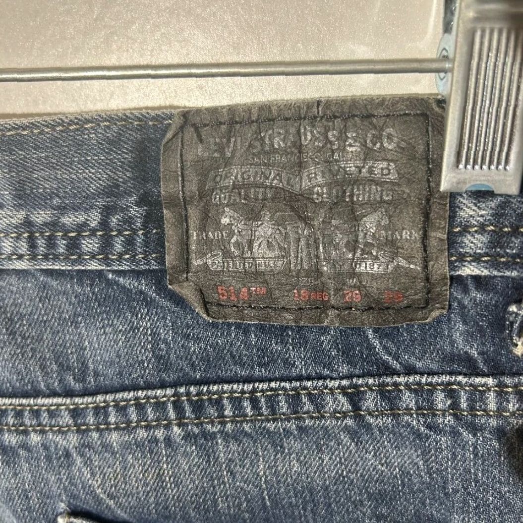 Levi's Levi's 514 Slim Straight Washed Dark Blue Jeans Men 29x29 Size 29 Blue Straight Mens Jeans Size US 29 - 3 Thumbnail