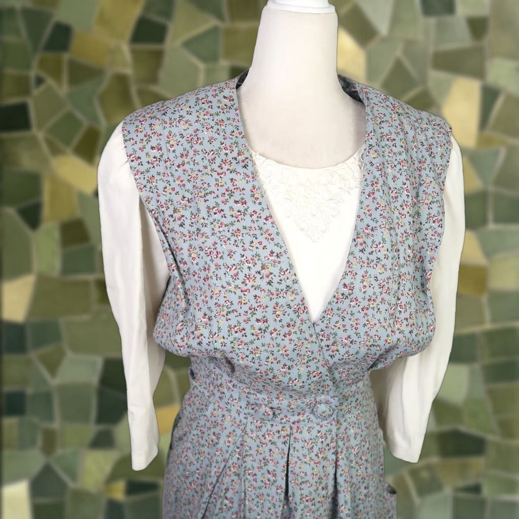Vintage VINTAGE R.J. Stevens Floral Midi Dress Shirt Dress 6 Women Long Sleeve Blue Acetate Rayon 80s 90s Size M / US 6-8 / IT 42-44 - 1 Thumbnail
