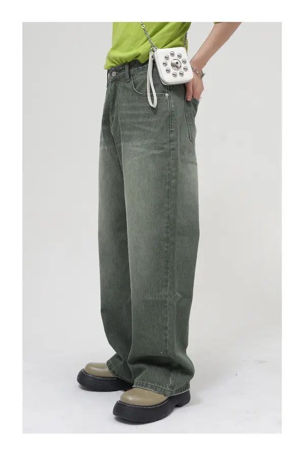 Japanese Brand Hayase x Hada Loose fit washed mid-rise green frayed jeans Size US 32 / EU 48 - 8 Thumbnail