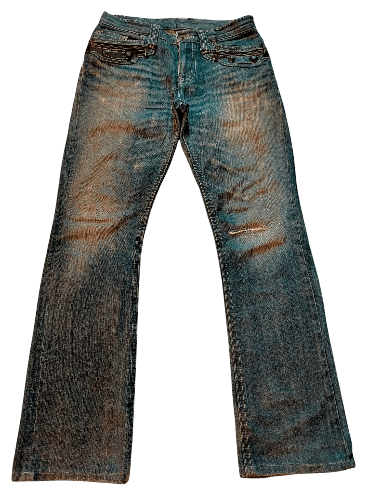 If Six Was Nine × Japanese Brand Flare Jeans Semantic Design Leather pocket Boot cut Denim Size US 31 - 1 Thumbnail