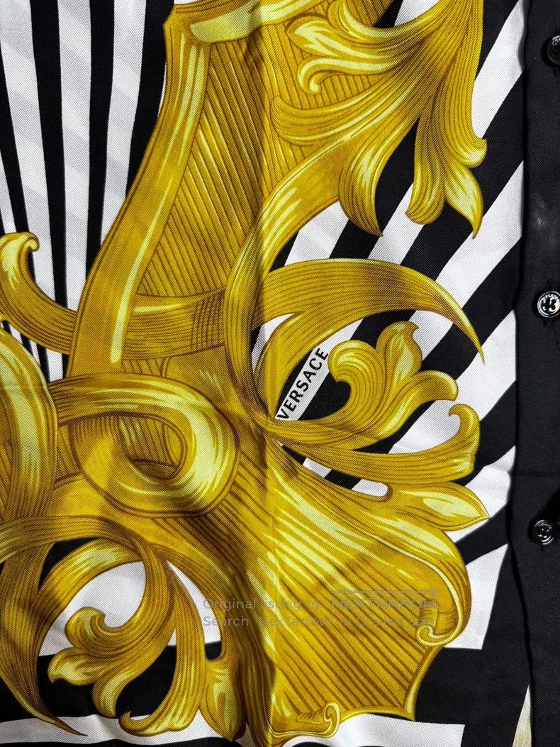 Versace Versace Black and white striped gold leaf shirt Size US XL / EU 56 / 4 - 4 Thumbnail