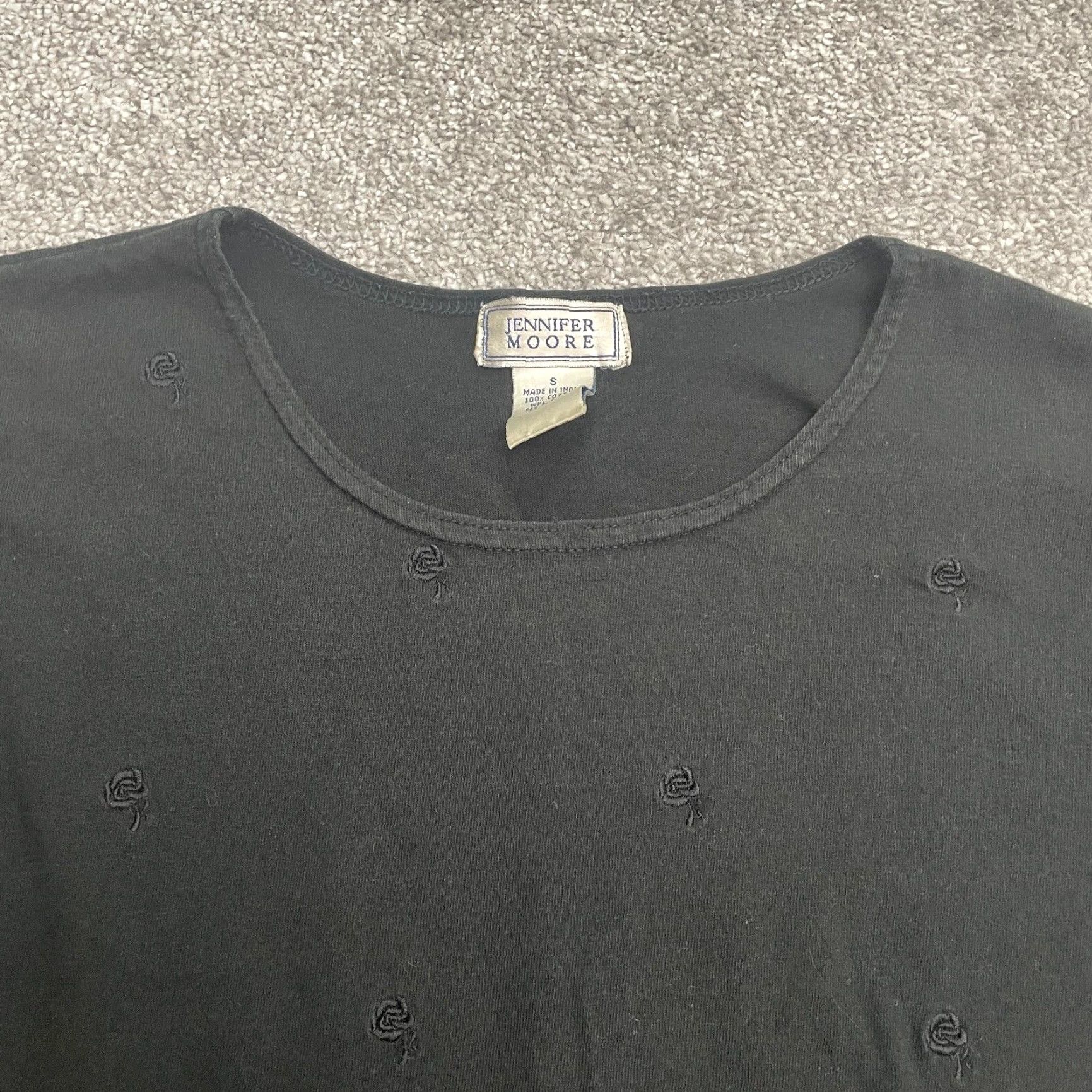 MooRER Jennifer Moore Embroidered T-Shirt Womens Small Black Short Sleeve Crew Neck Top Size S / US 4 / IT 40 - 4 Thumbnail